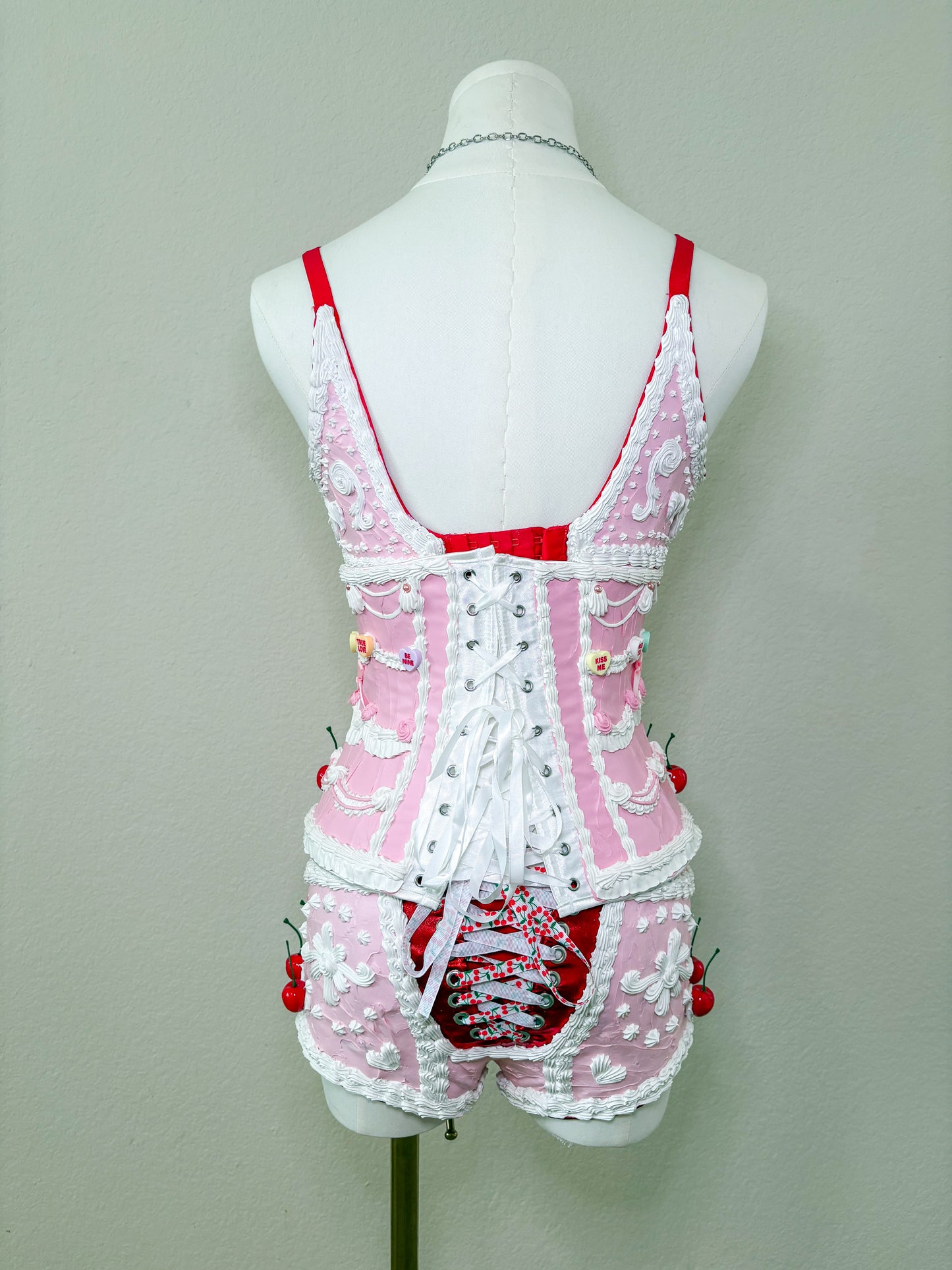 Cherry and Candy Cake Couture Set – Pink Cake Waist Corset, Bra & Shorts RENTAL OUTFIT