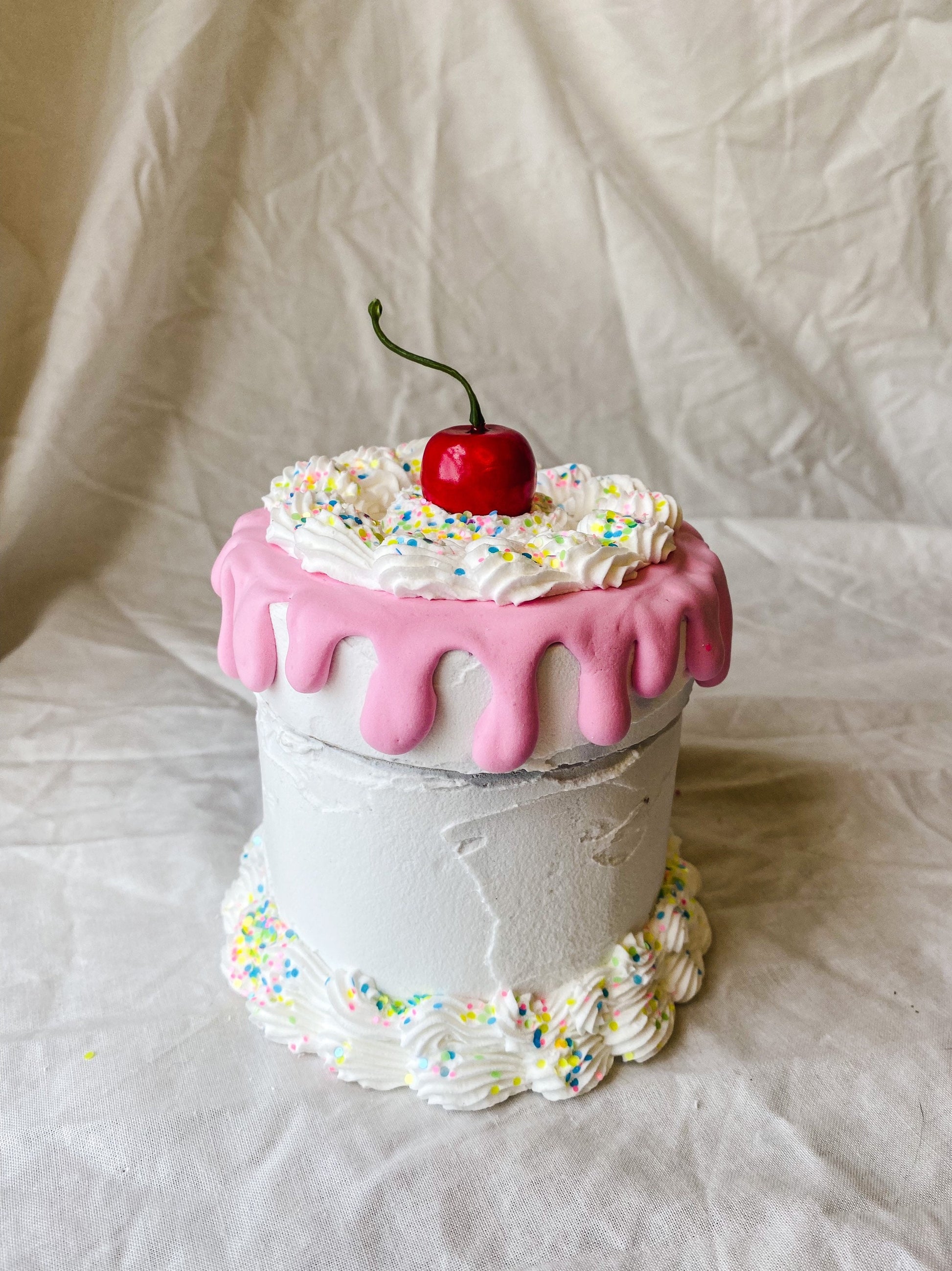 Pink drip and Rainbow confetti Fake Cake Box