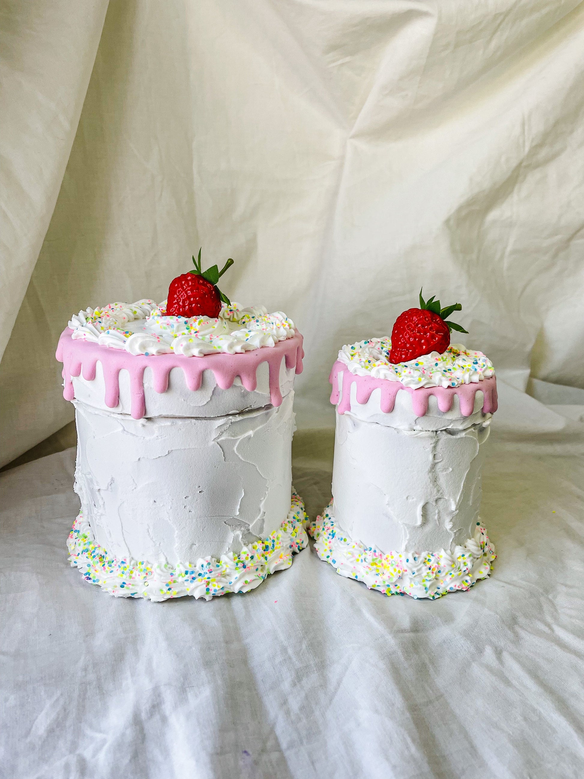 Pink drip and Rainbow confetti Fake Cake Box