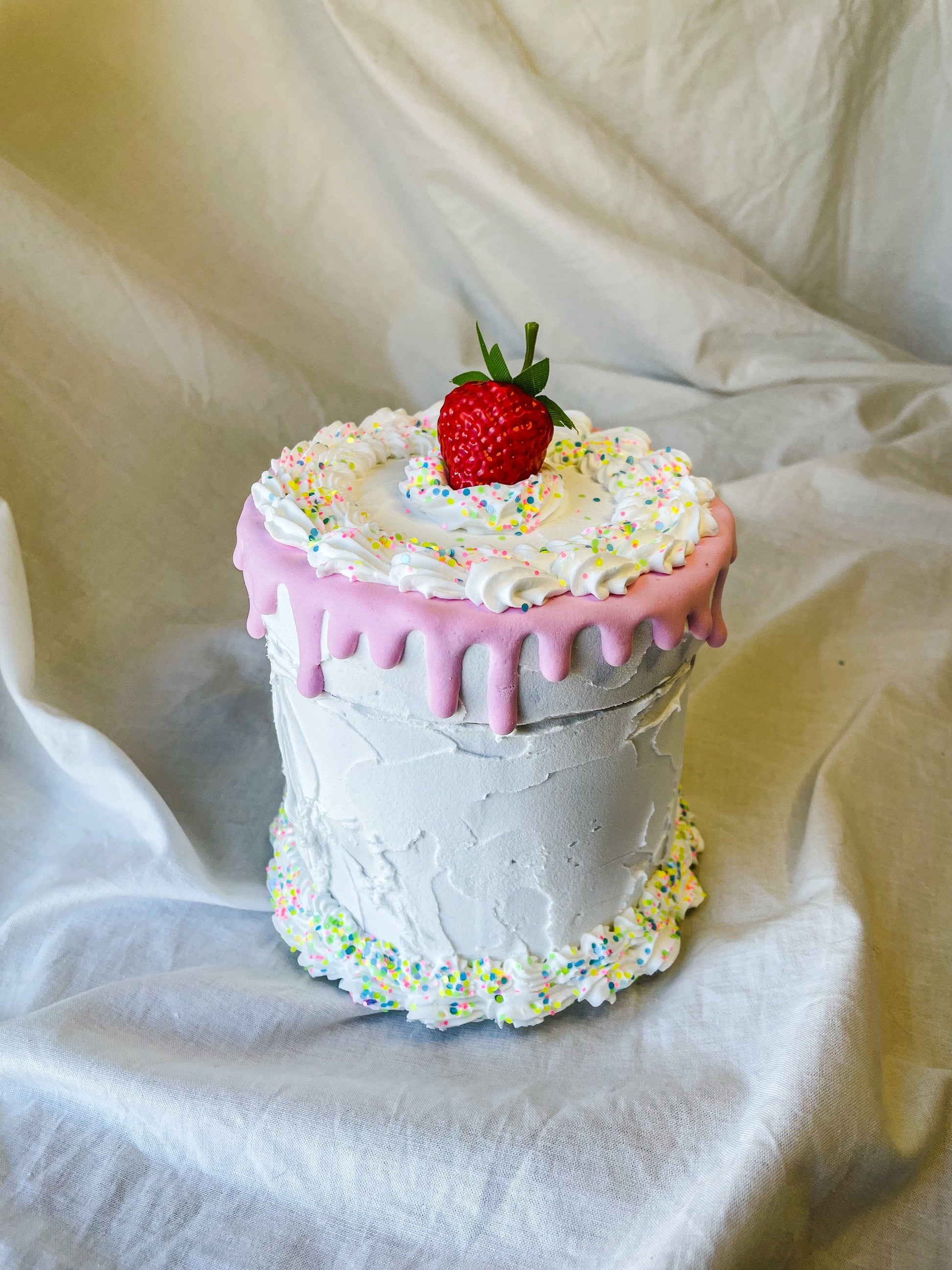 Pink drip and Rainbow confetti Fake Cake Box