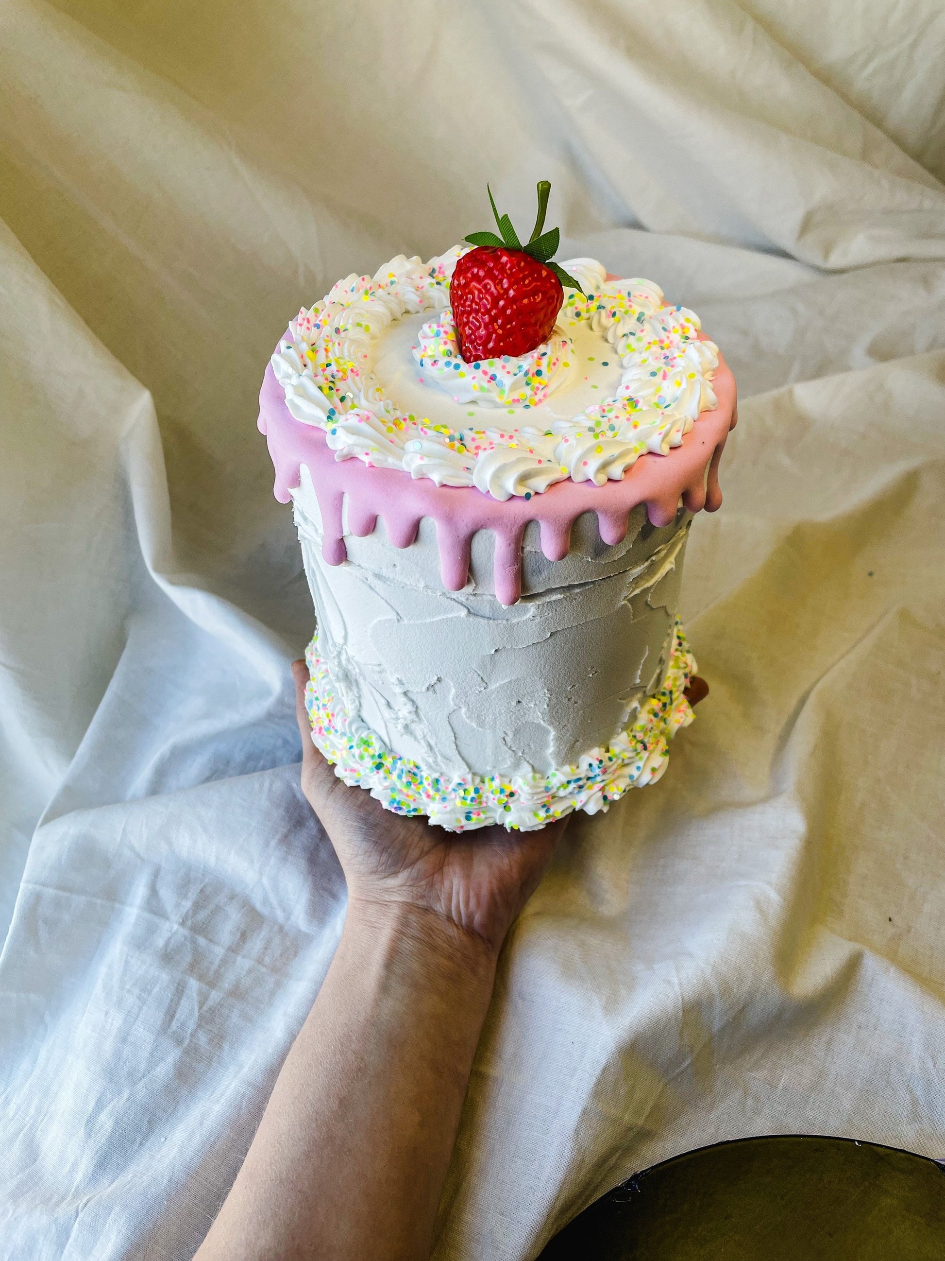 Pink drip and Rainbow confetti Fake Cake Box