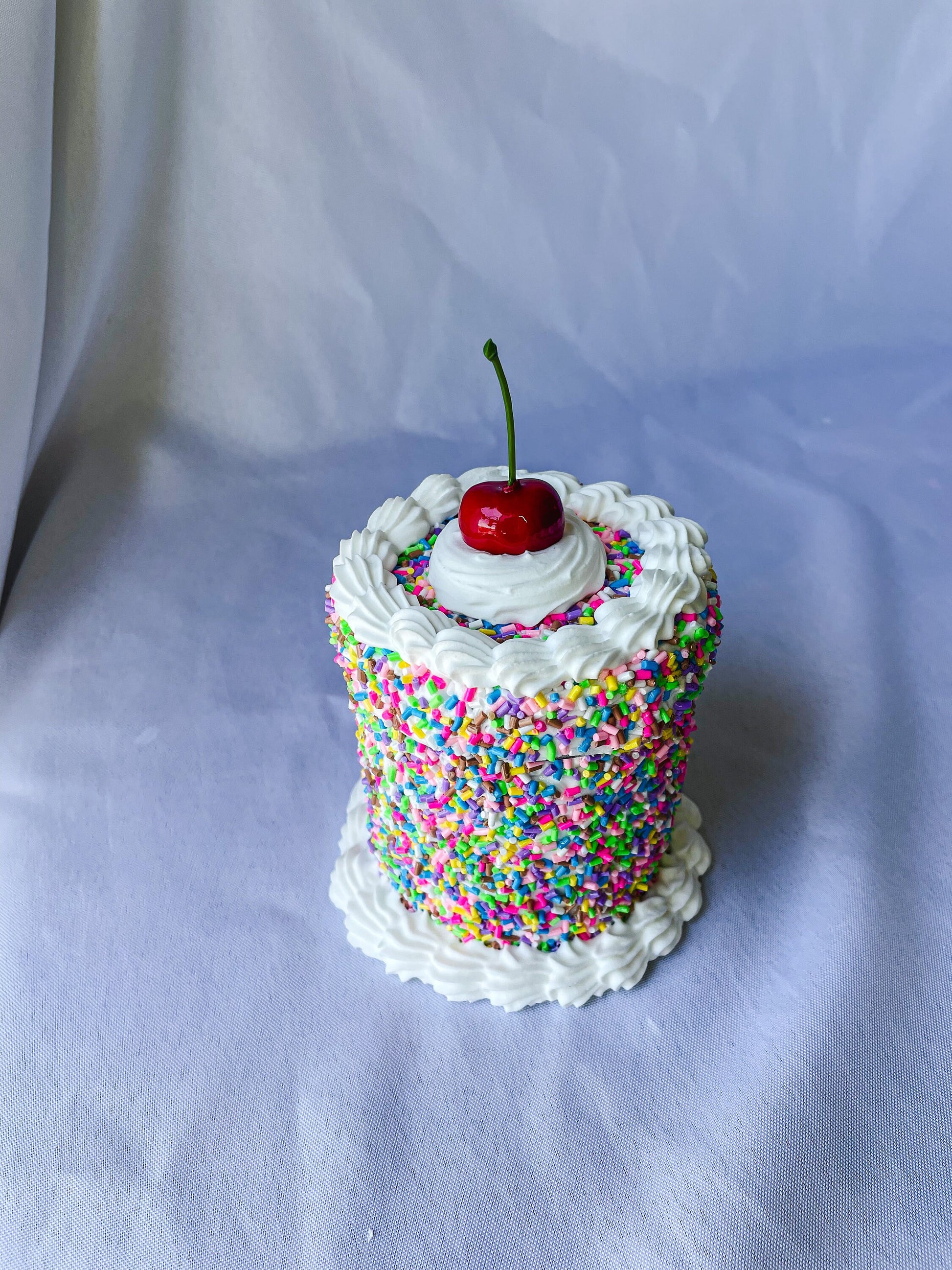 Rainbow Sprinkles with a Cherry on Top Fake Cake Box