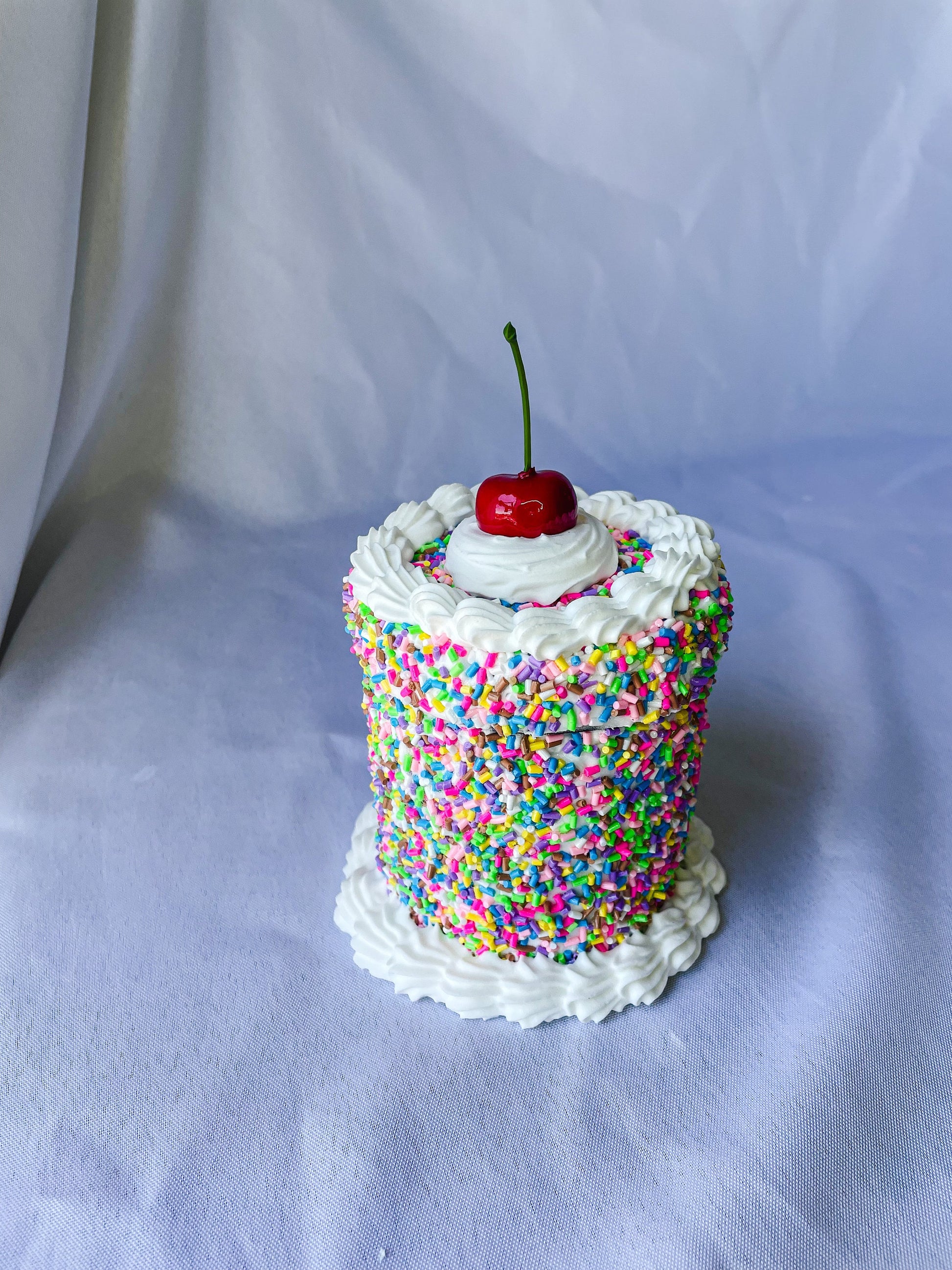 Rainbow Sprinkles with a Cherry on Top Fake Cake Box