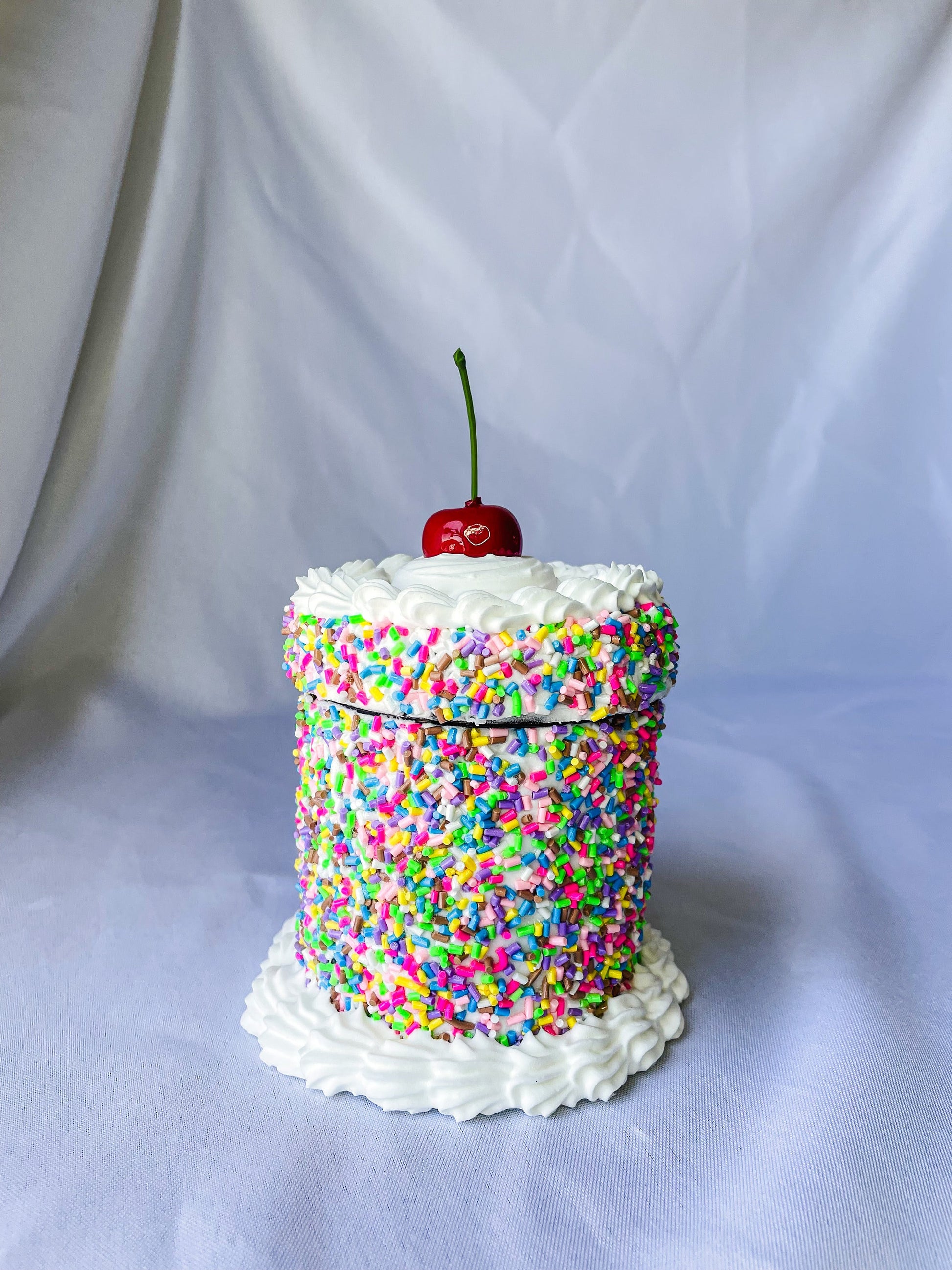 Rainbow Sprinkles with a Cherry on Top Fake Cake Box