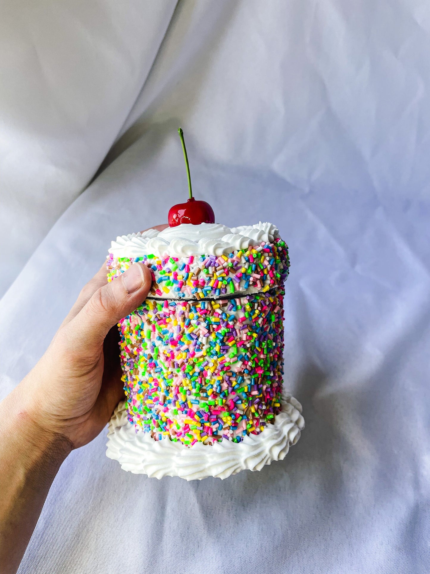 Rainbow Sprinkles with a Cherry on Top Fake Cake Box