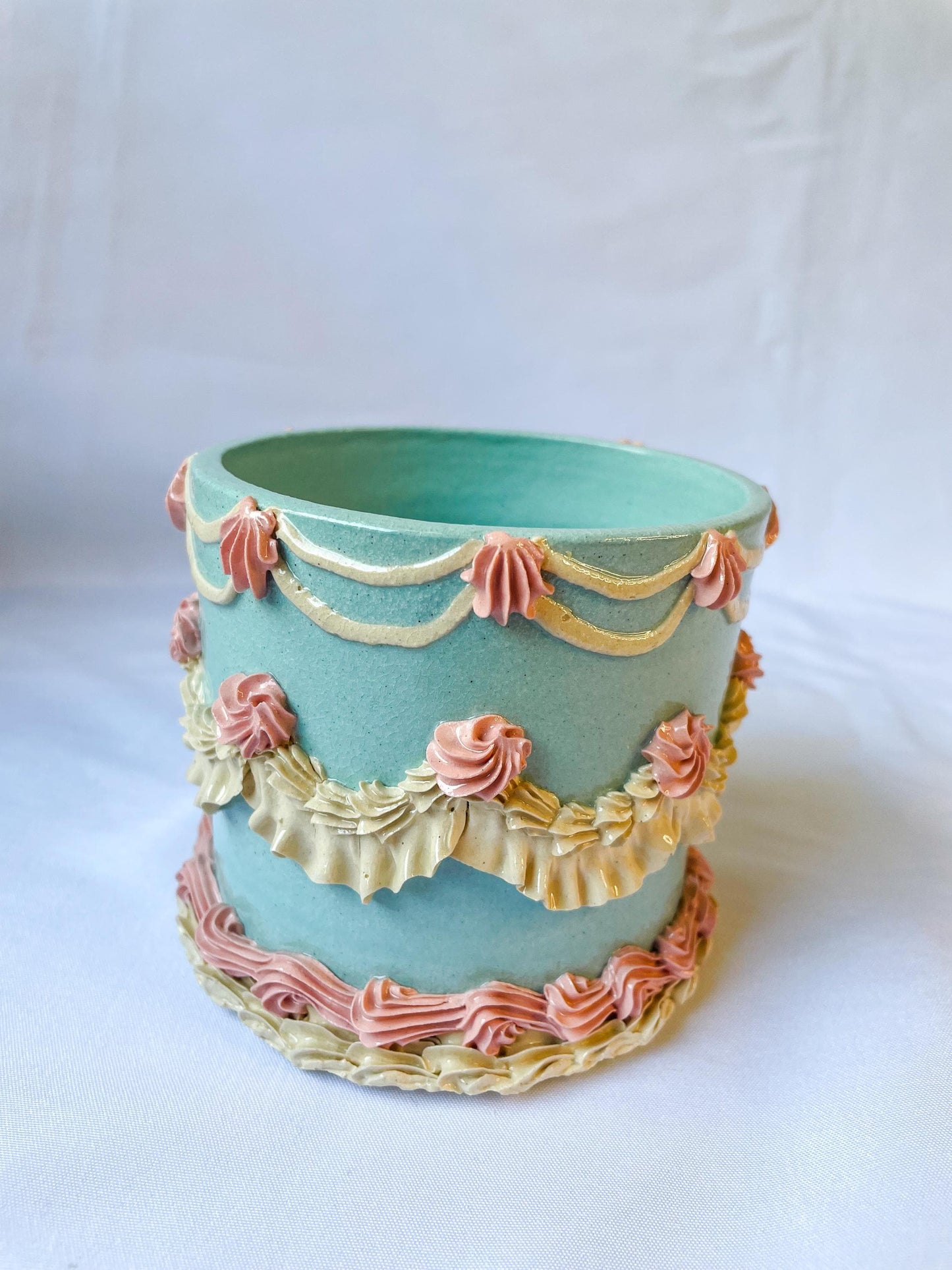 Light Blue and Pink Ceramic Cake Planter