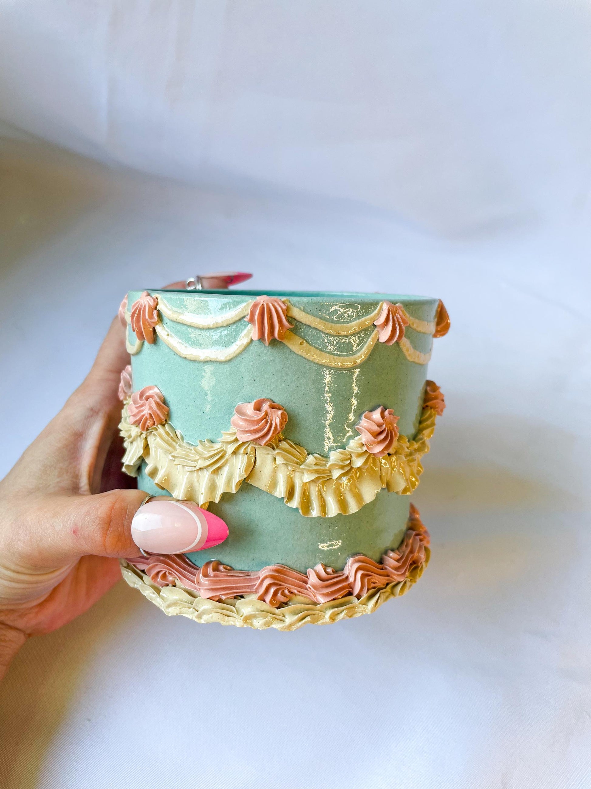 Light Blue and Pink Ceramic Cake Planter