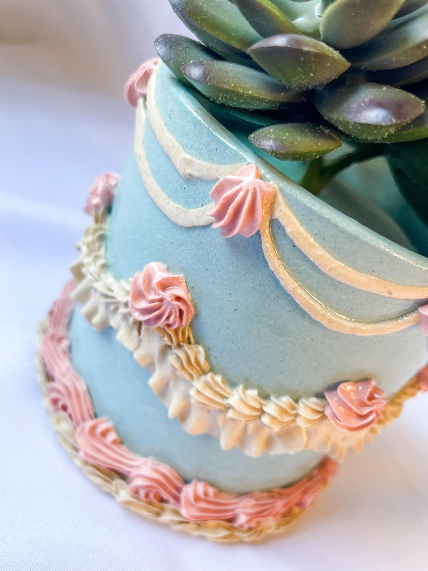 Light Blue and Pink Ceramic Cake Planter
