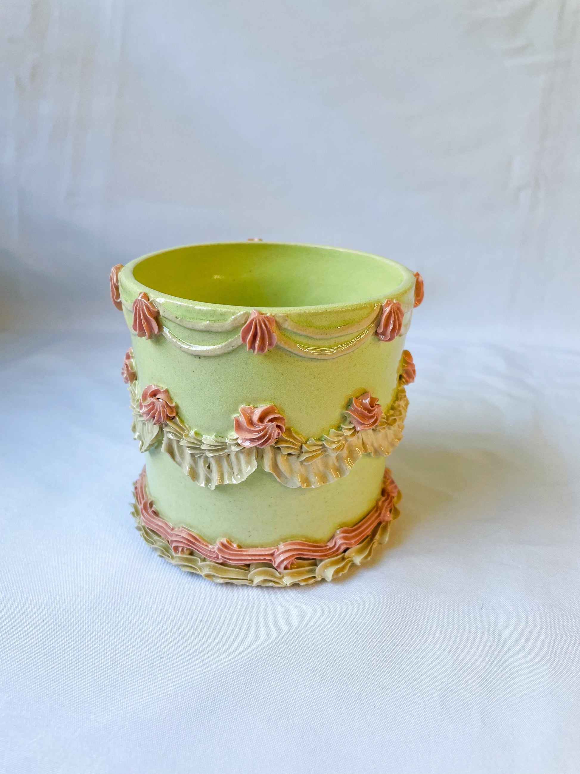 Mint and Pink Ceramic Cake Planter