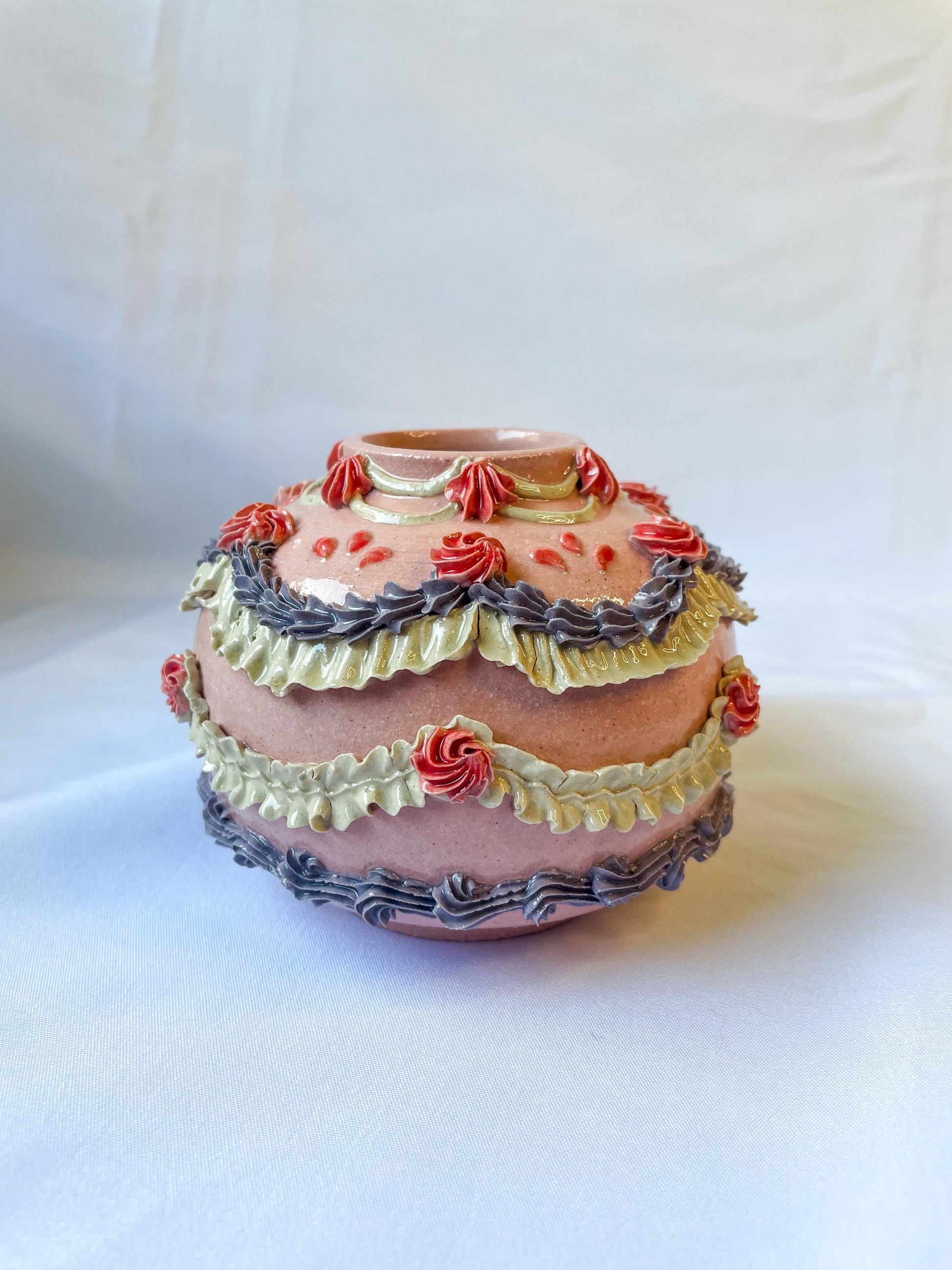 Pink and Purple Ceramic Cake Vase
