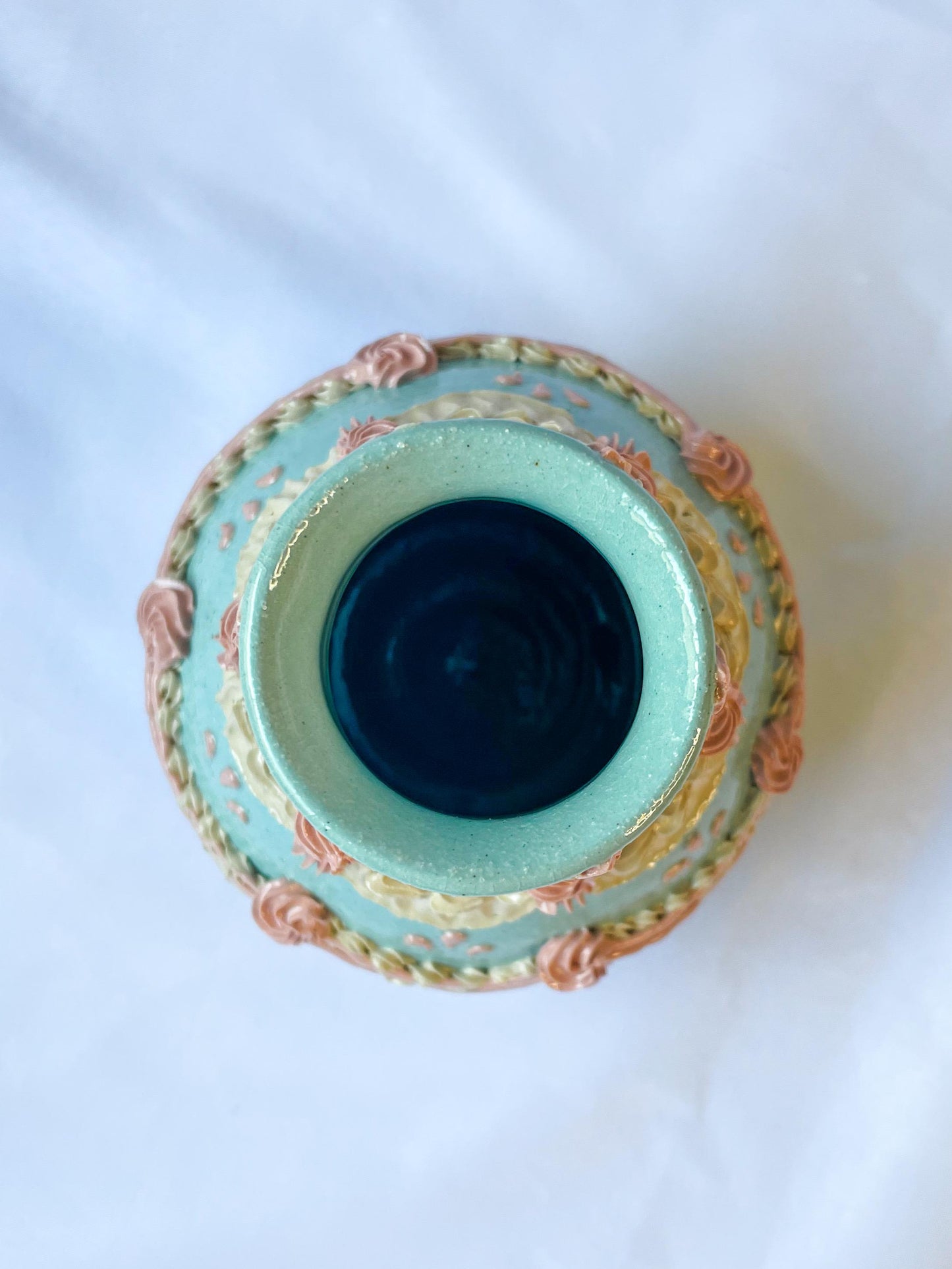 Light Blue and Pink Ceramic Cake Vase