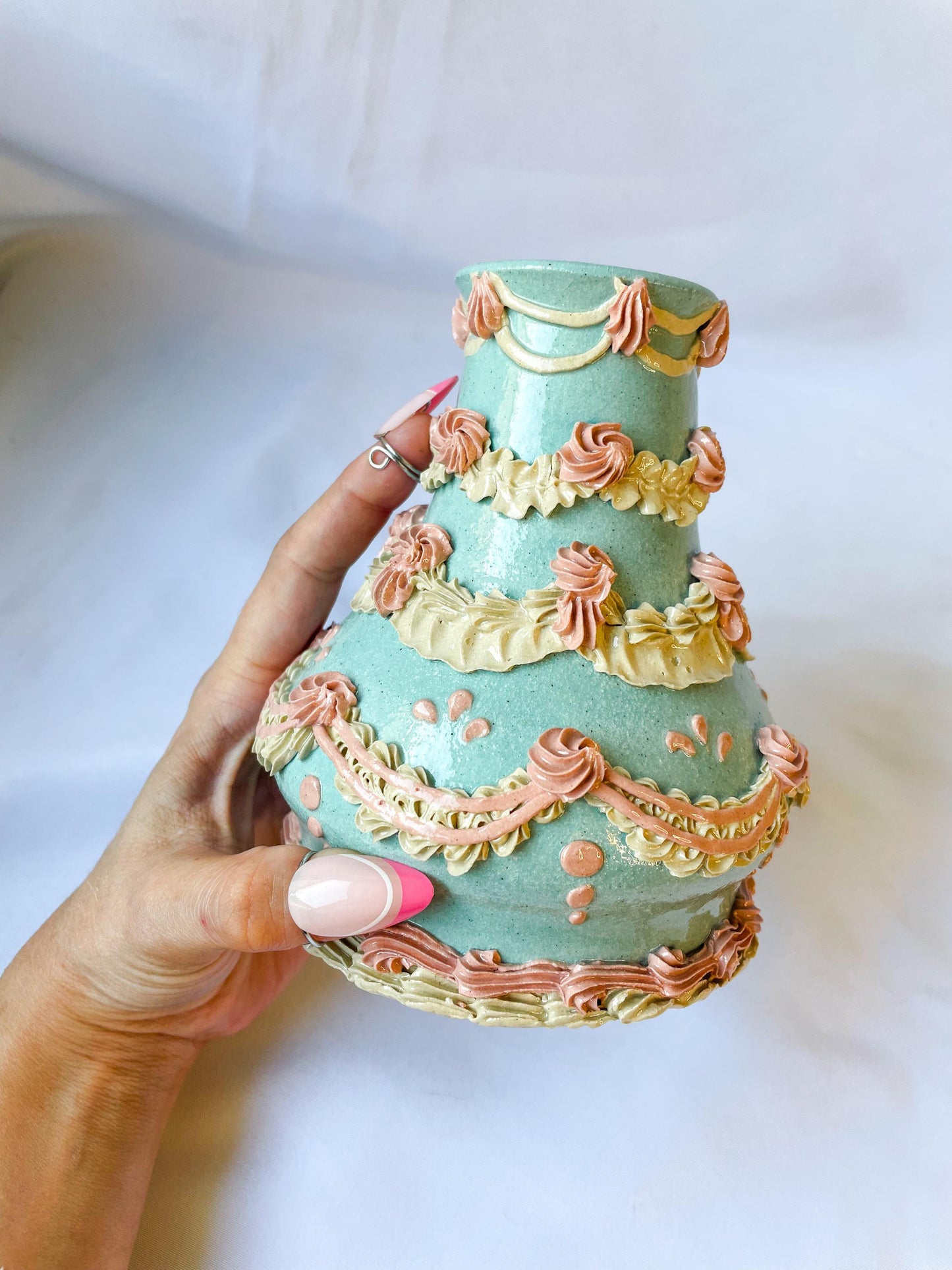 Light Blue and Pink Ceramic Cake Vase