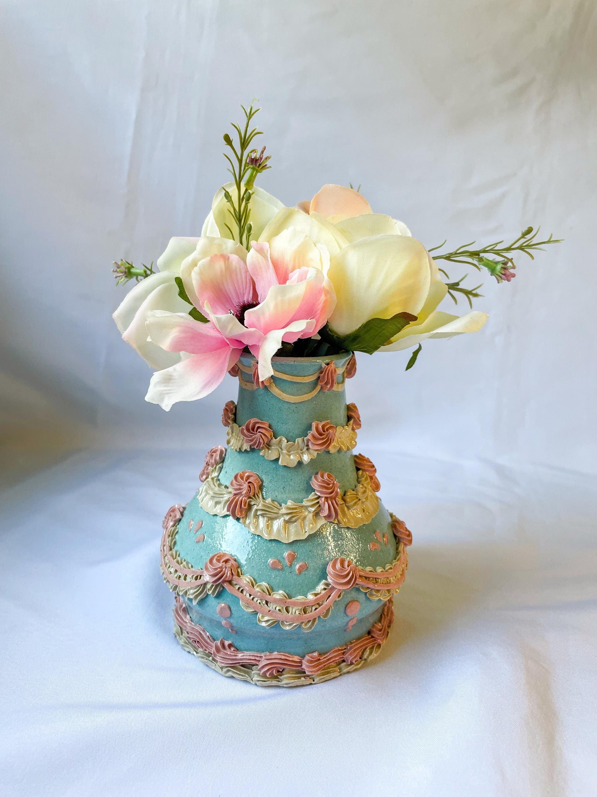 Light Blue and Pink Ceramic Cake Vase