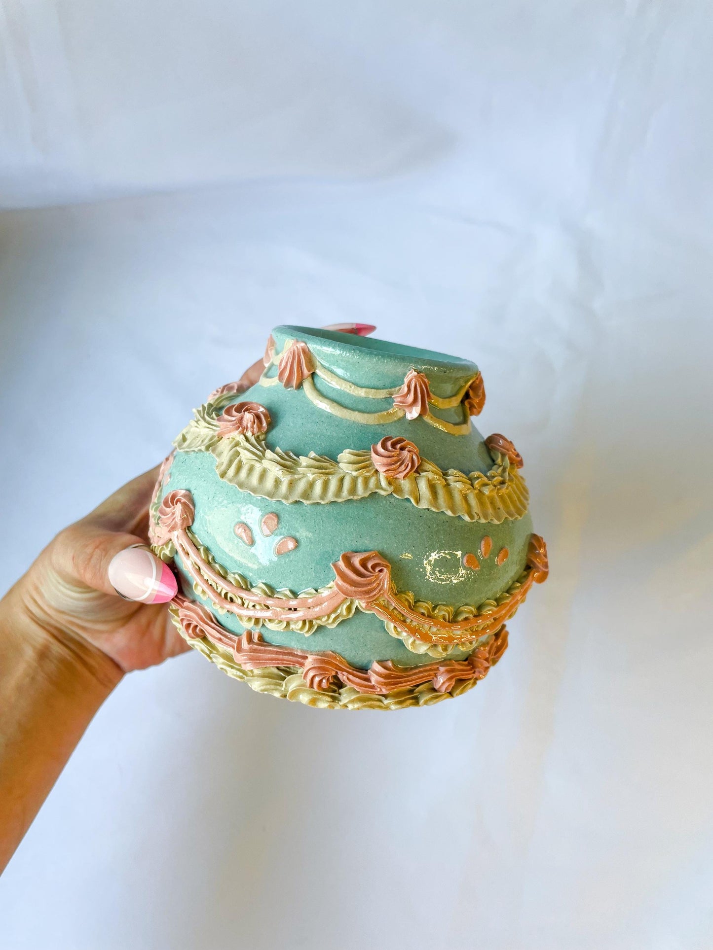 Light Blue and Pink Ceramic Cake Vase