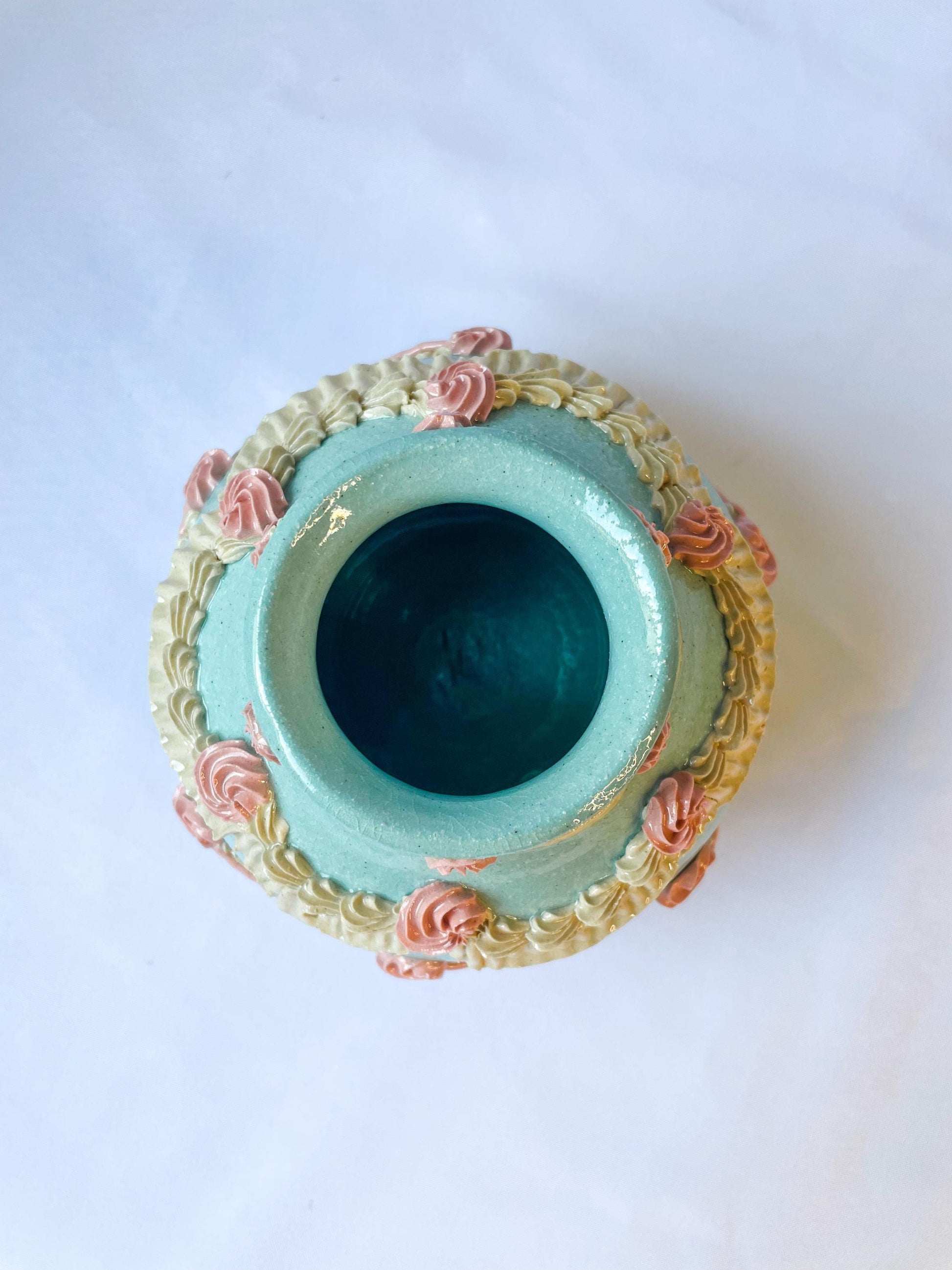 Light Blue and Pink Ceramic Cake Vase