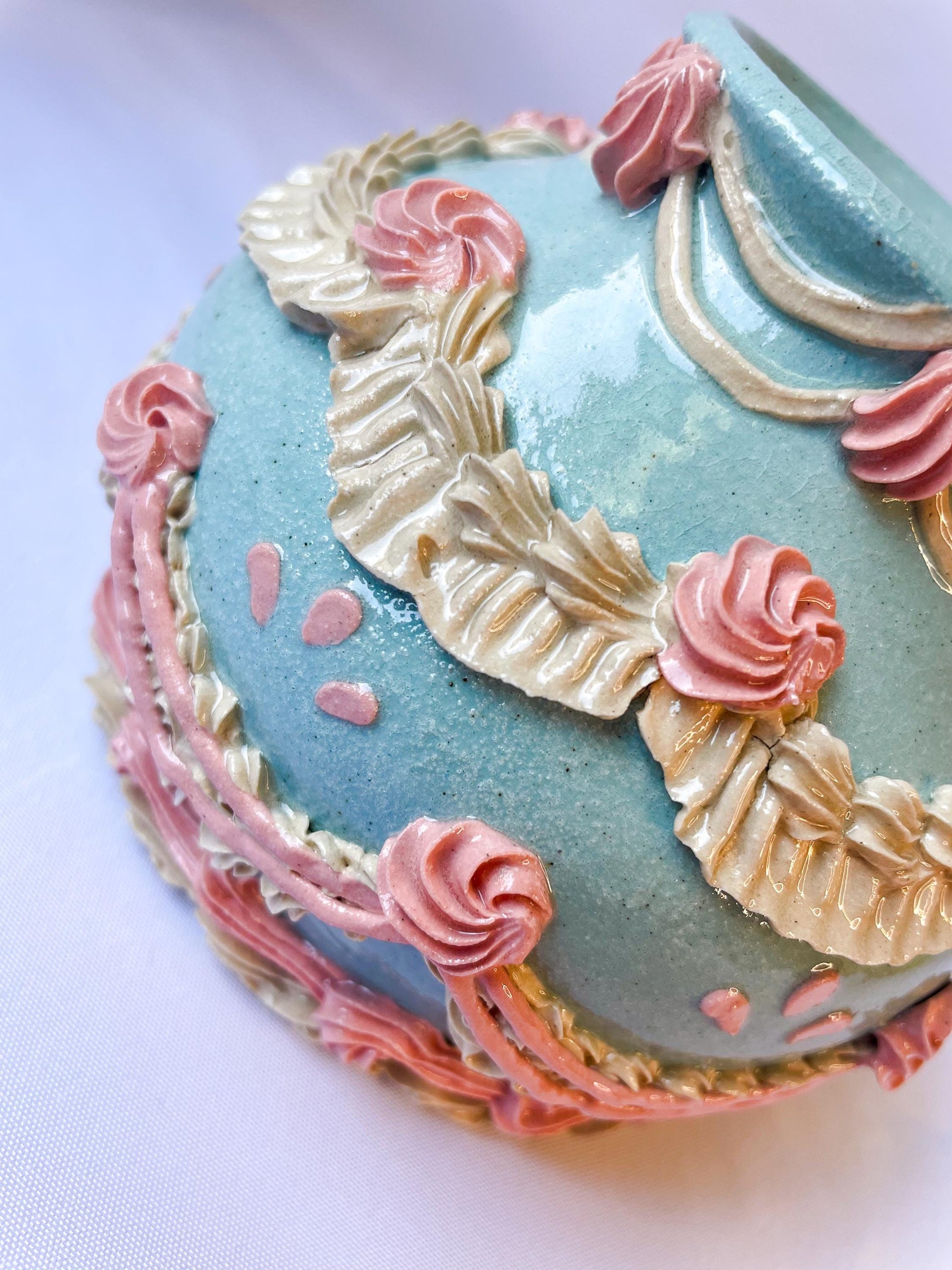 Light Blue and Pink Ceramic Cake Vase