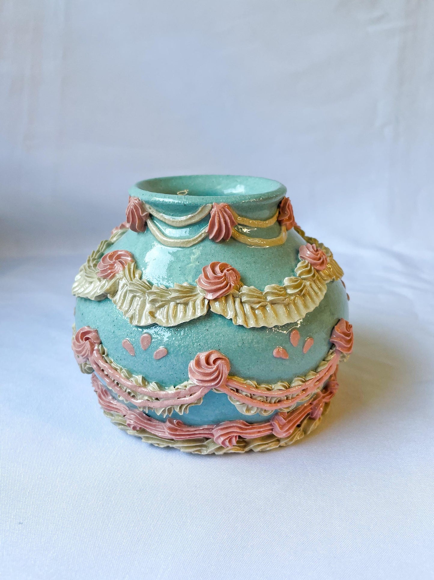 Light Blue and Pink Ceramic Cake Vase