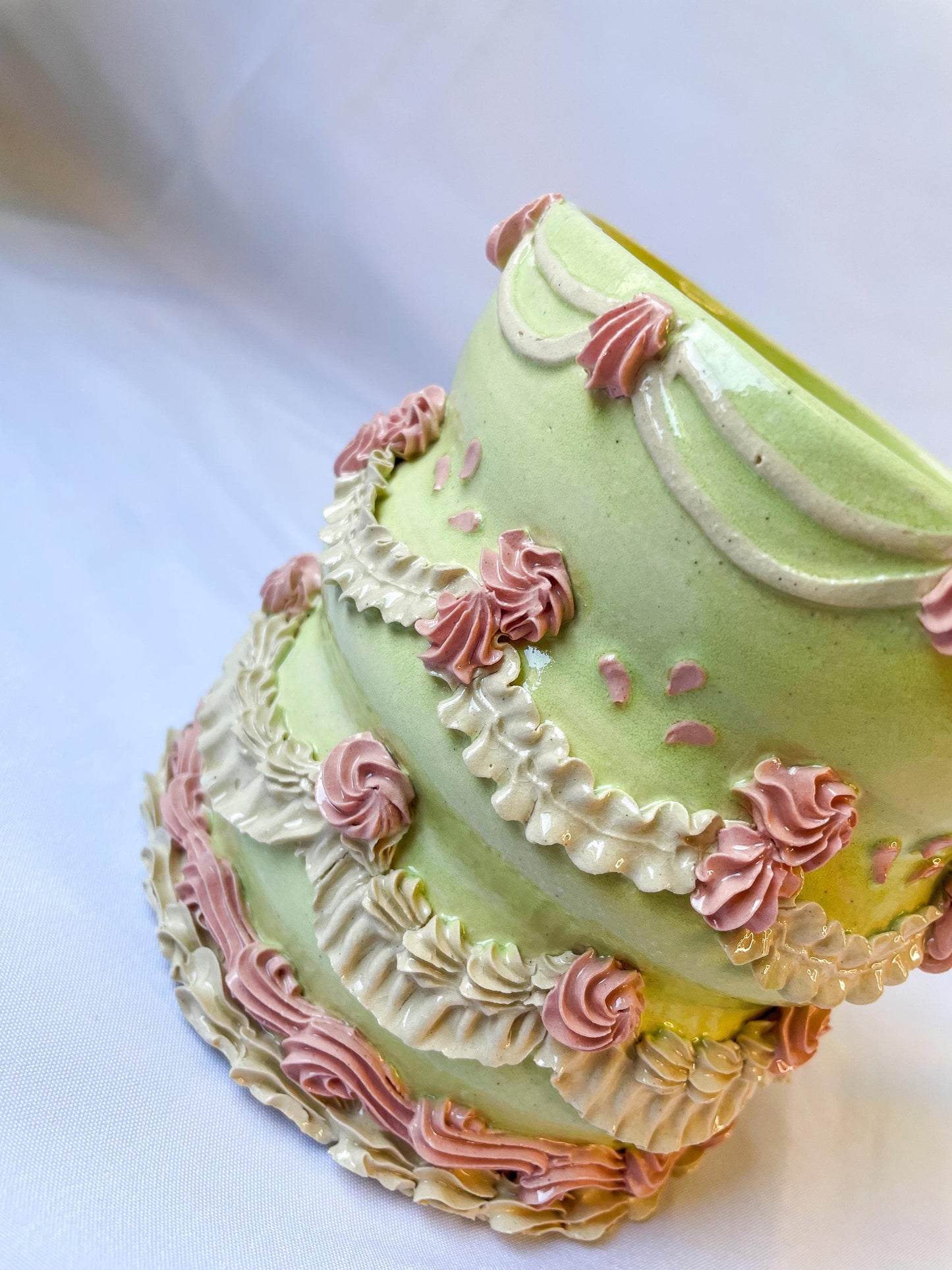 Mint and Pink Ceramic Cake Vase