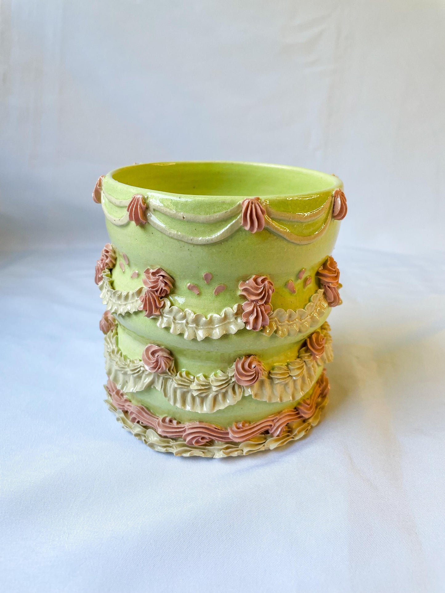 Mint and Pink Ceramic Cake Vase
