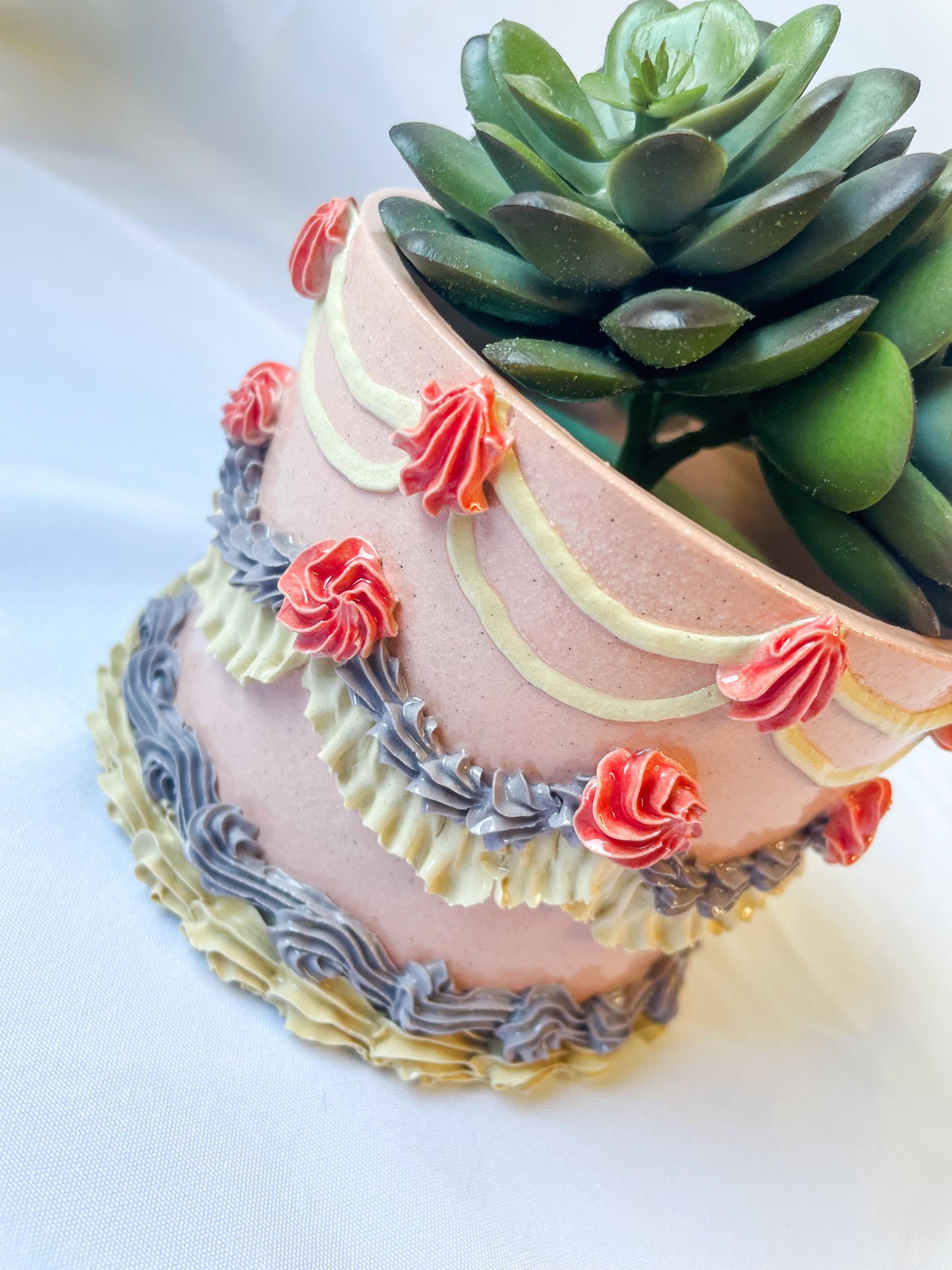 Pink and Purple Ceramic Cake Planter