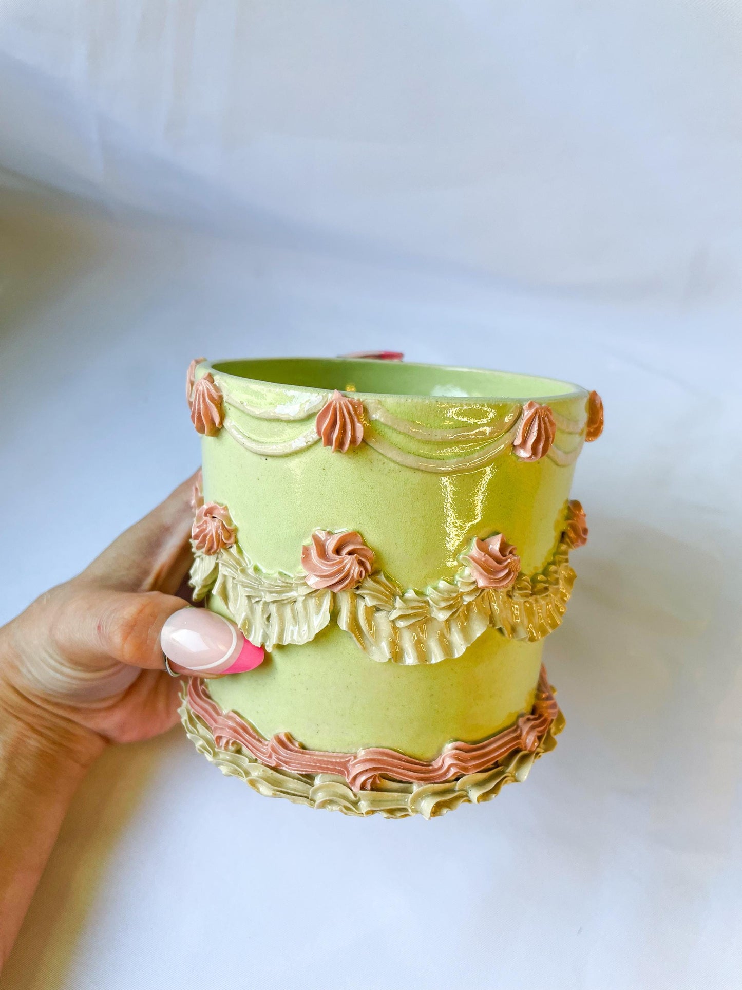 Mint and Pink Ceramic Cake Planter