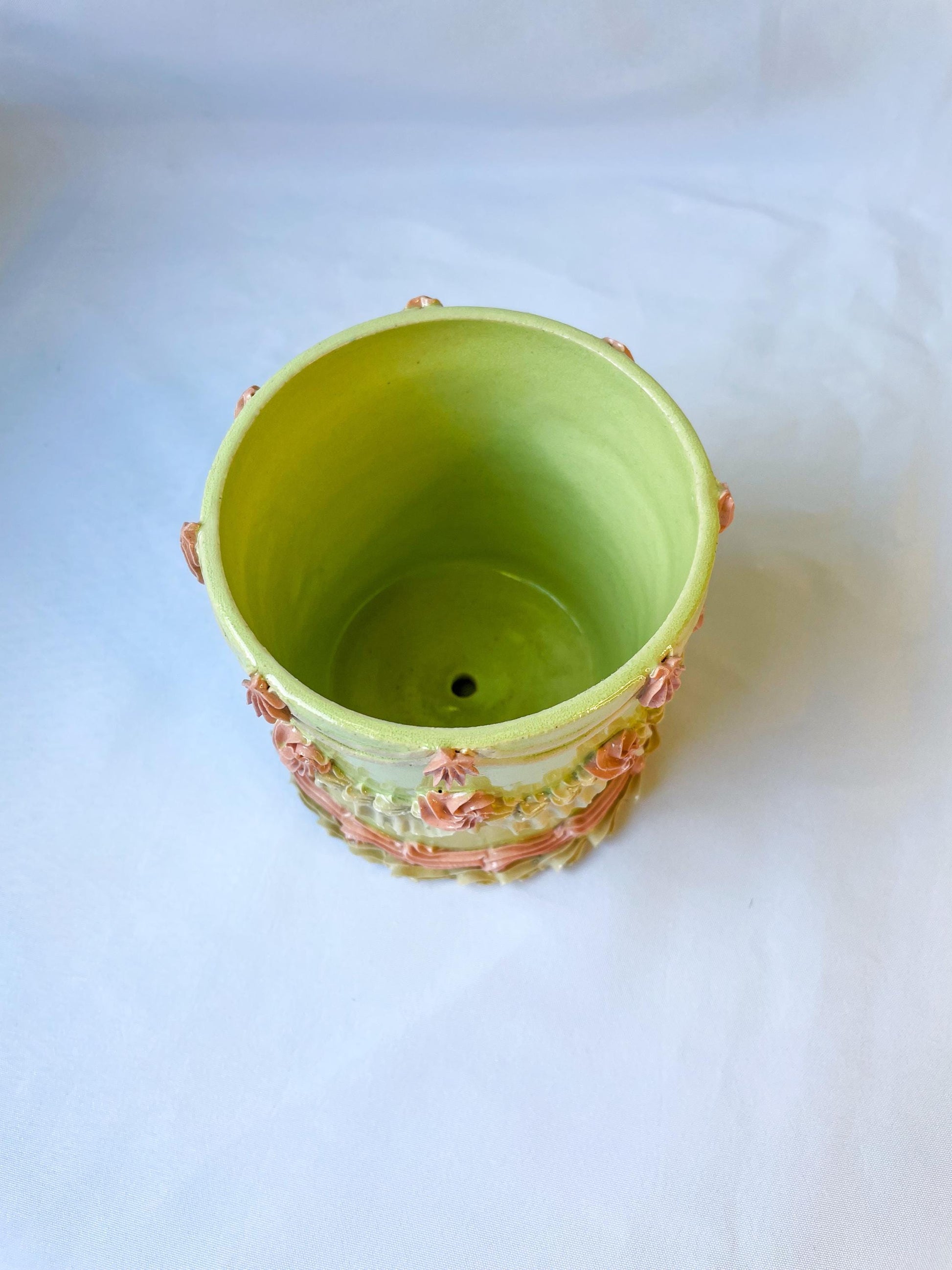 Mint and Pink Ceramic Cake Planter