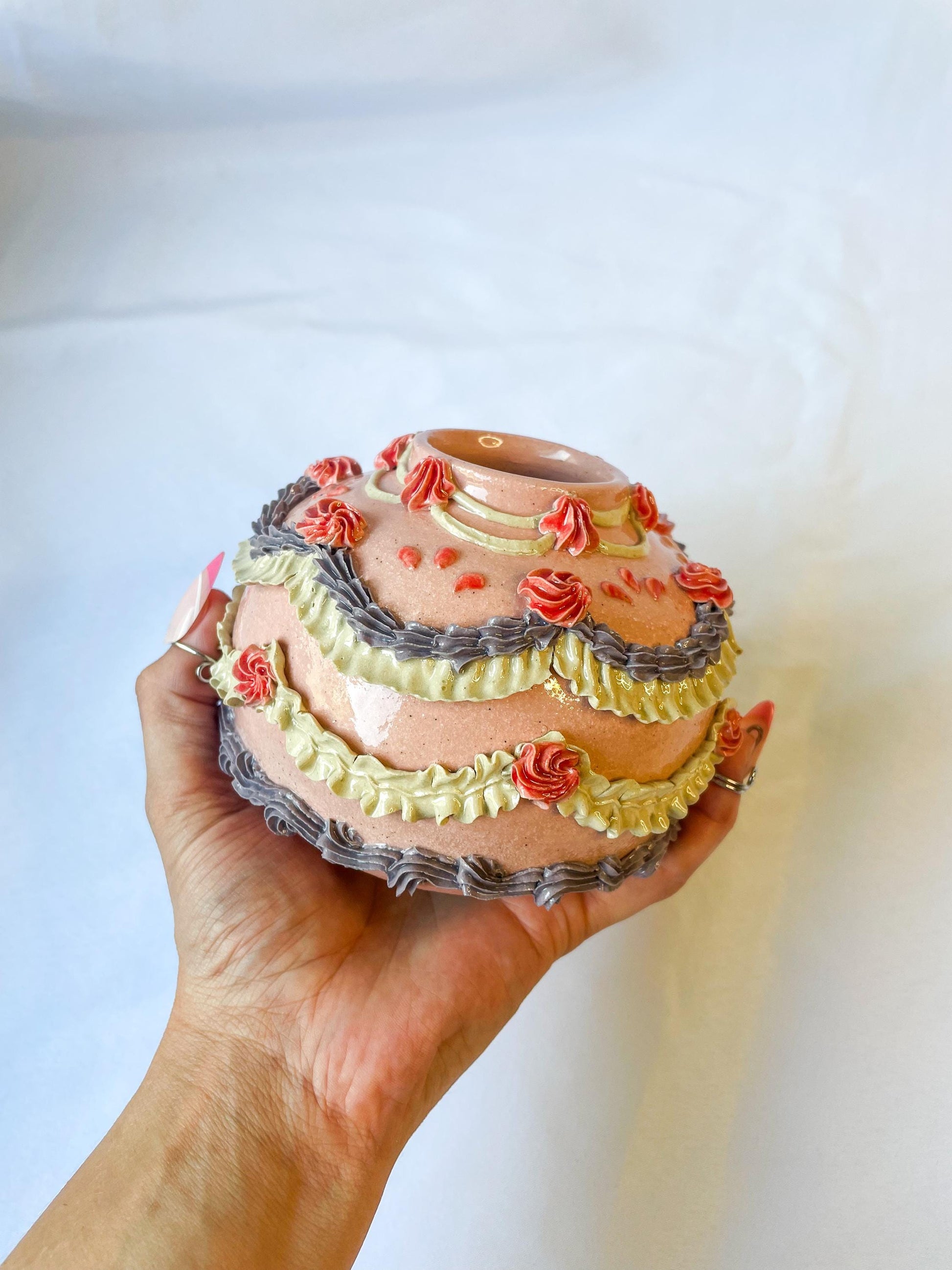 Pink and Purple Ceramic Cake Vase