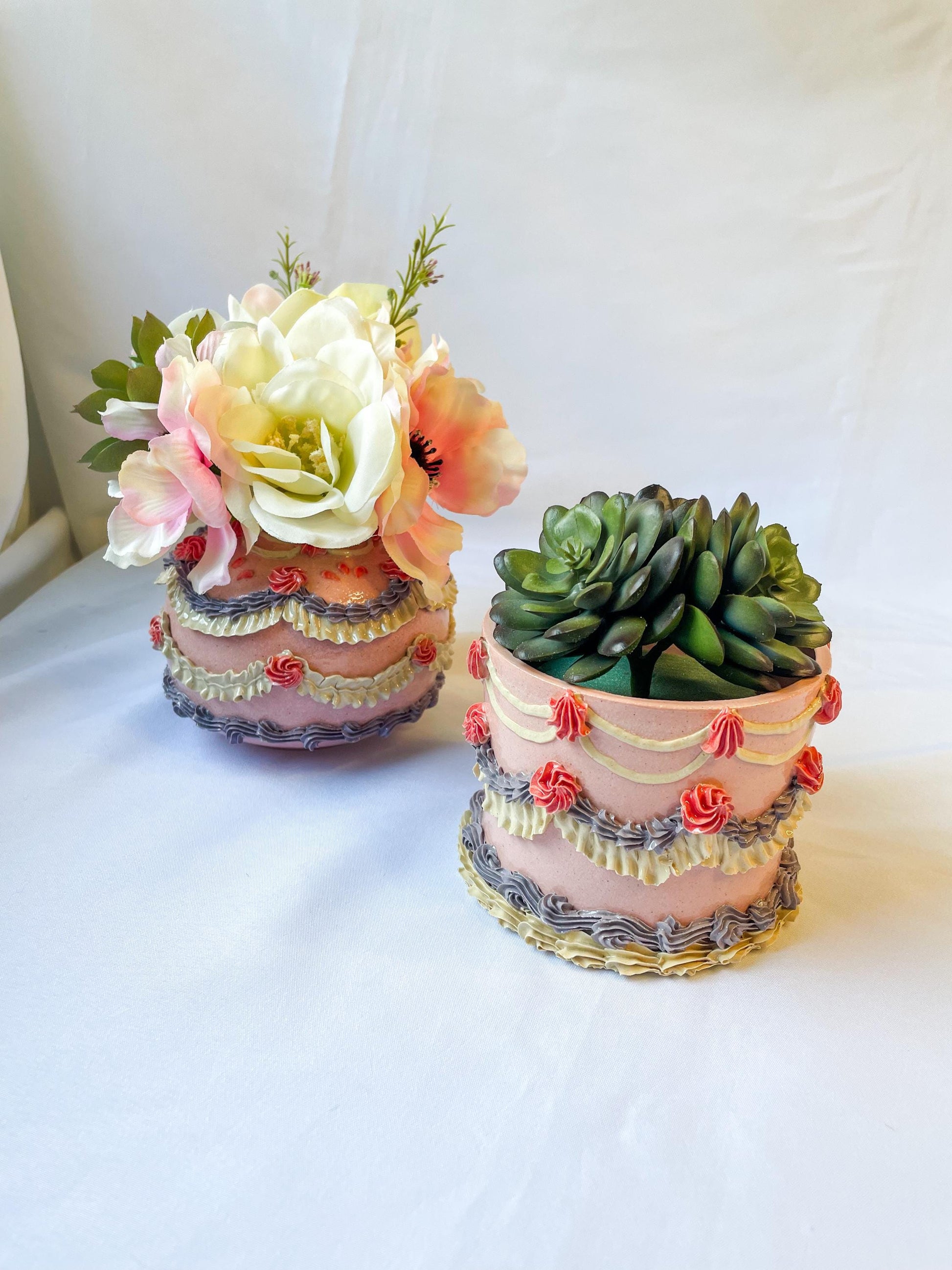 Pink and Purple Ceramic Cake Vase