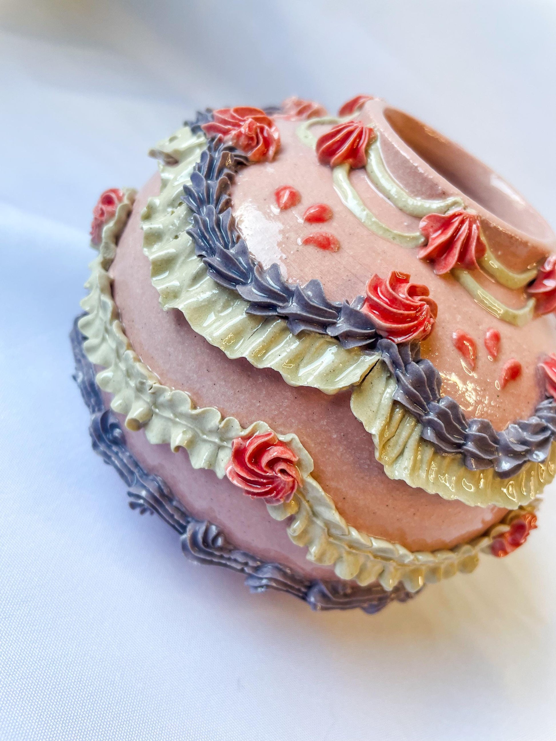 Pink and Purple Ceramic Cake Vase