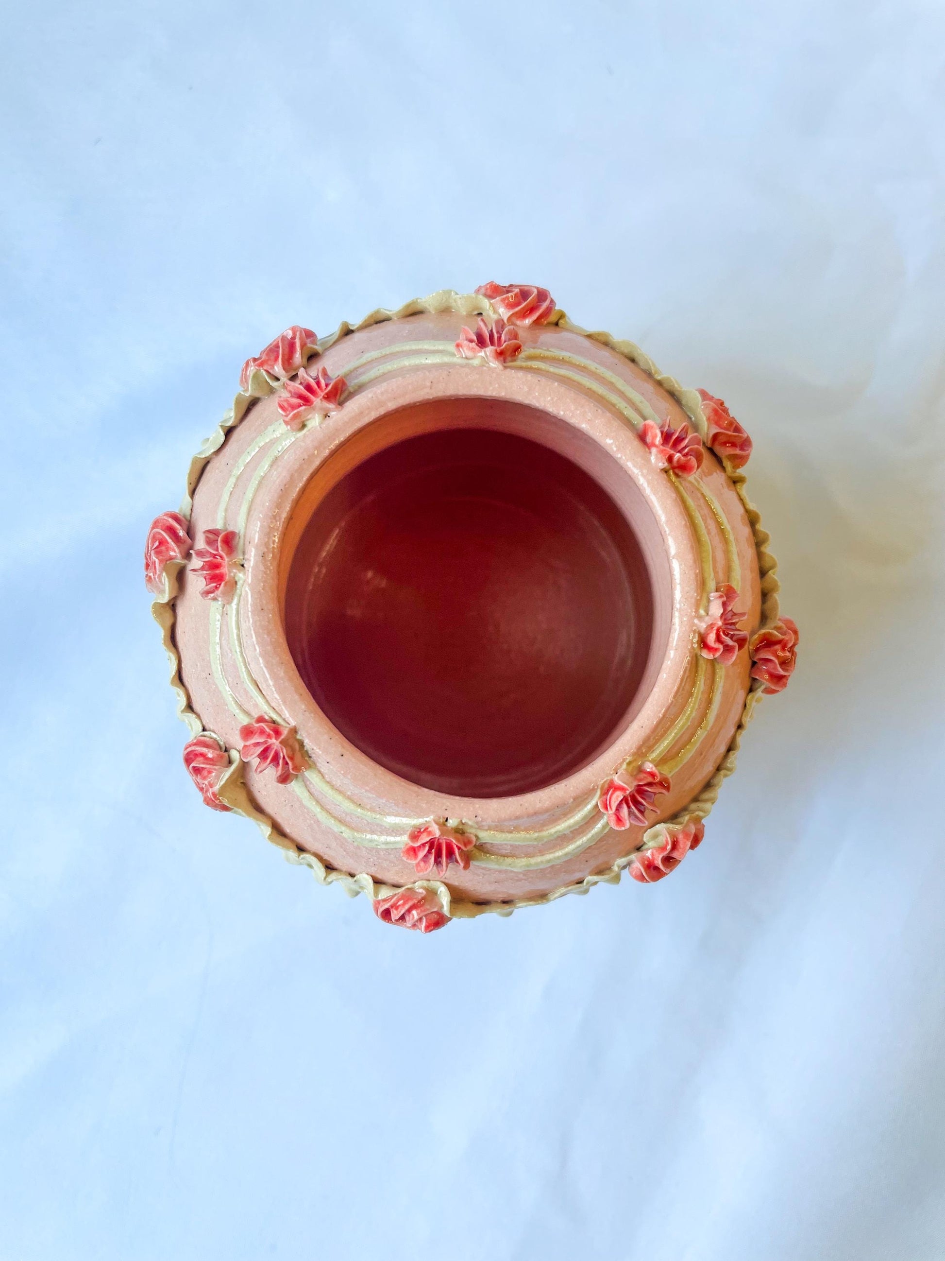 Pink and White Ceramic Cake Vase