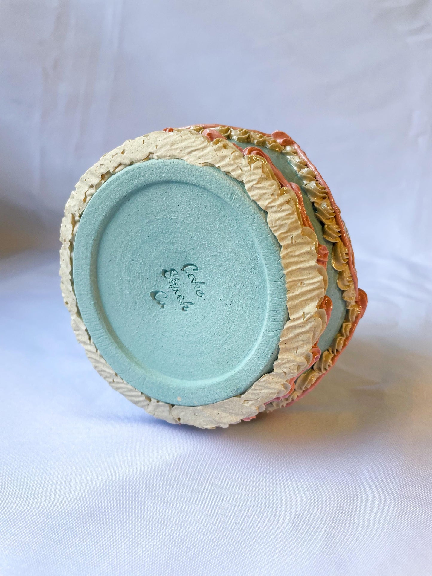 Light Blue and Pink Ceramic Cake Vase
