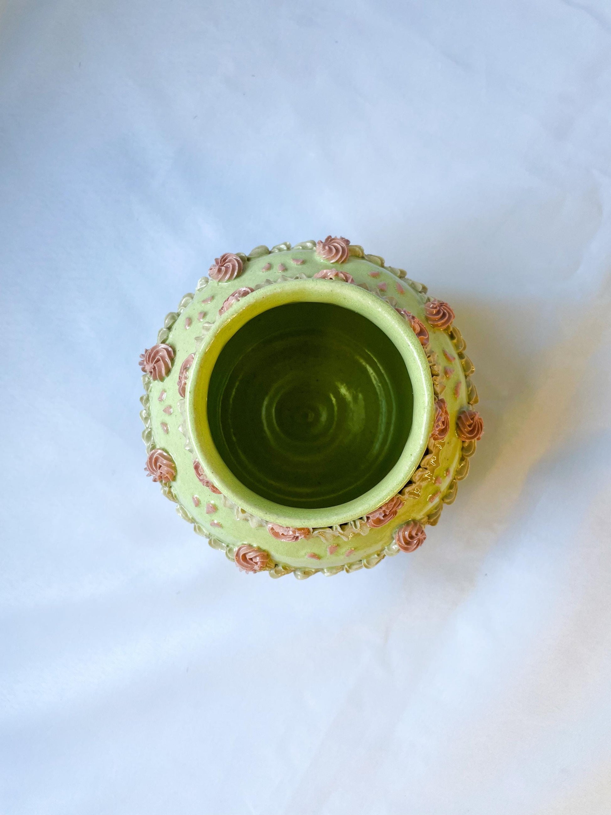 Mint and Pink Ceramic Cake Vase