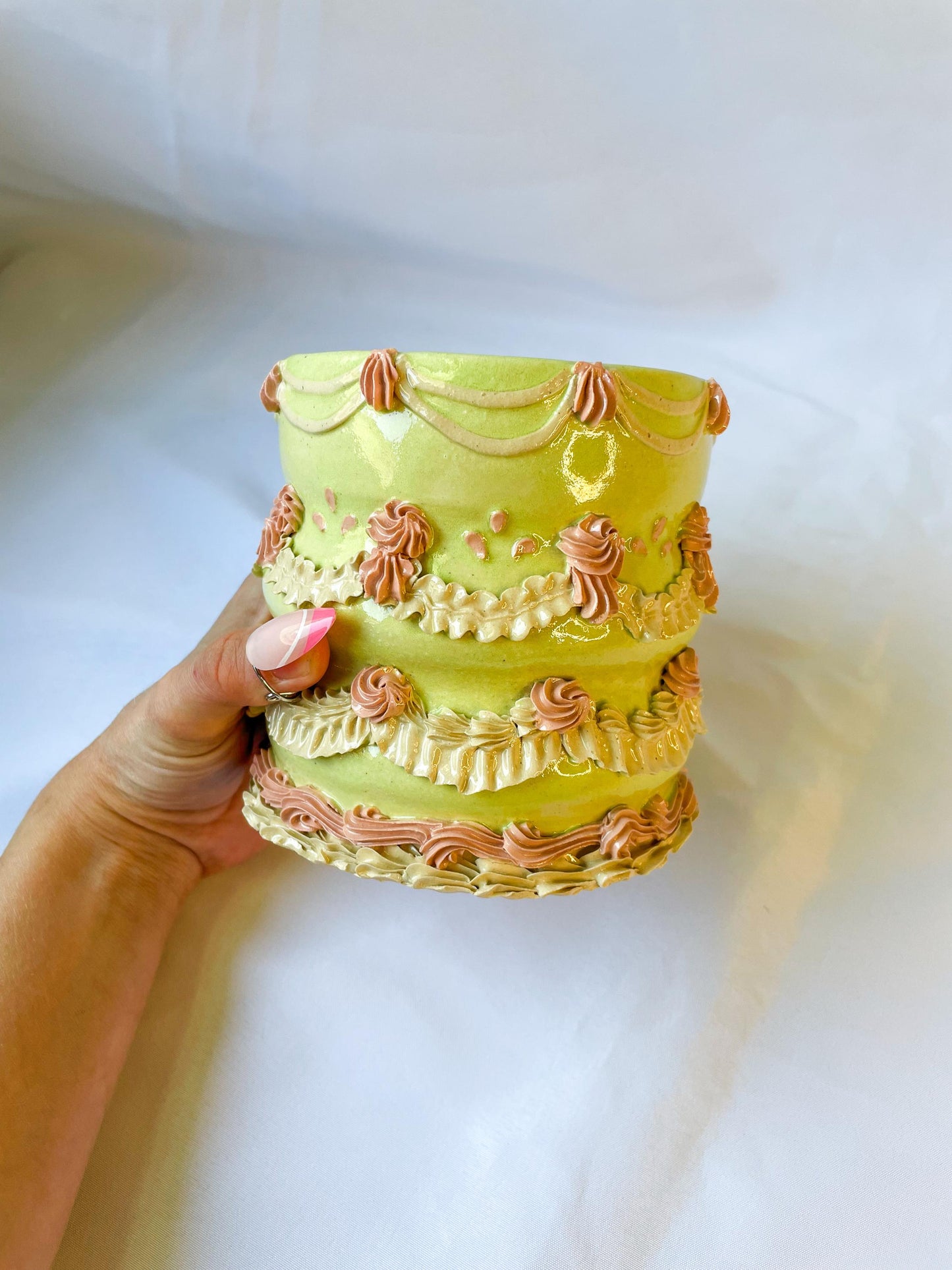 Mint and Pink Ceramic Cake Vase