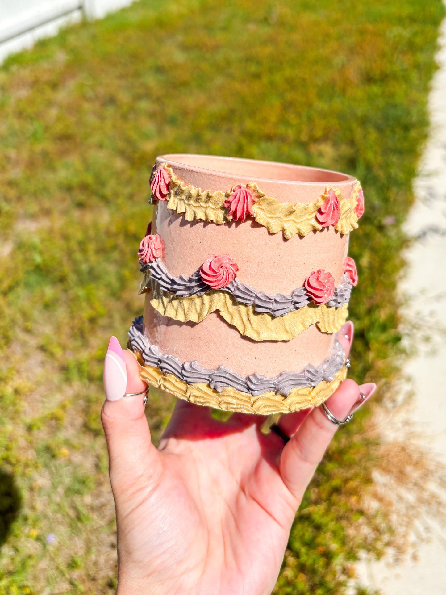 Light Pink and Purple Ceramic Cake Planter