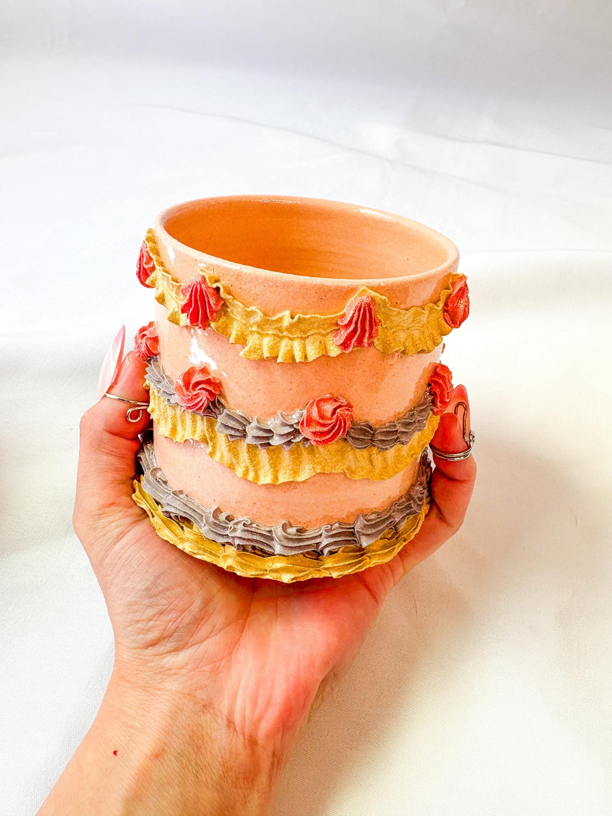 Light Pink and Purple Ceramic Cake Planter