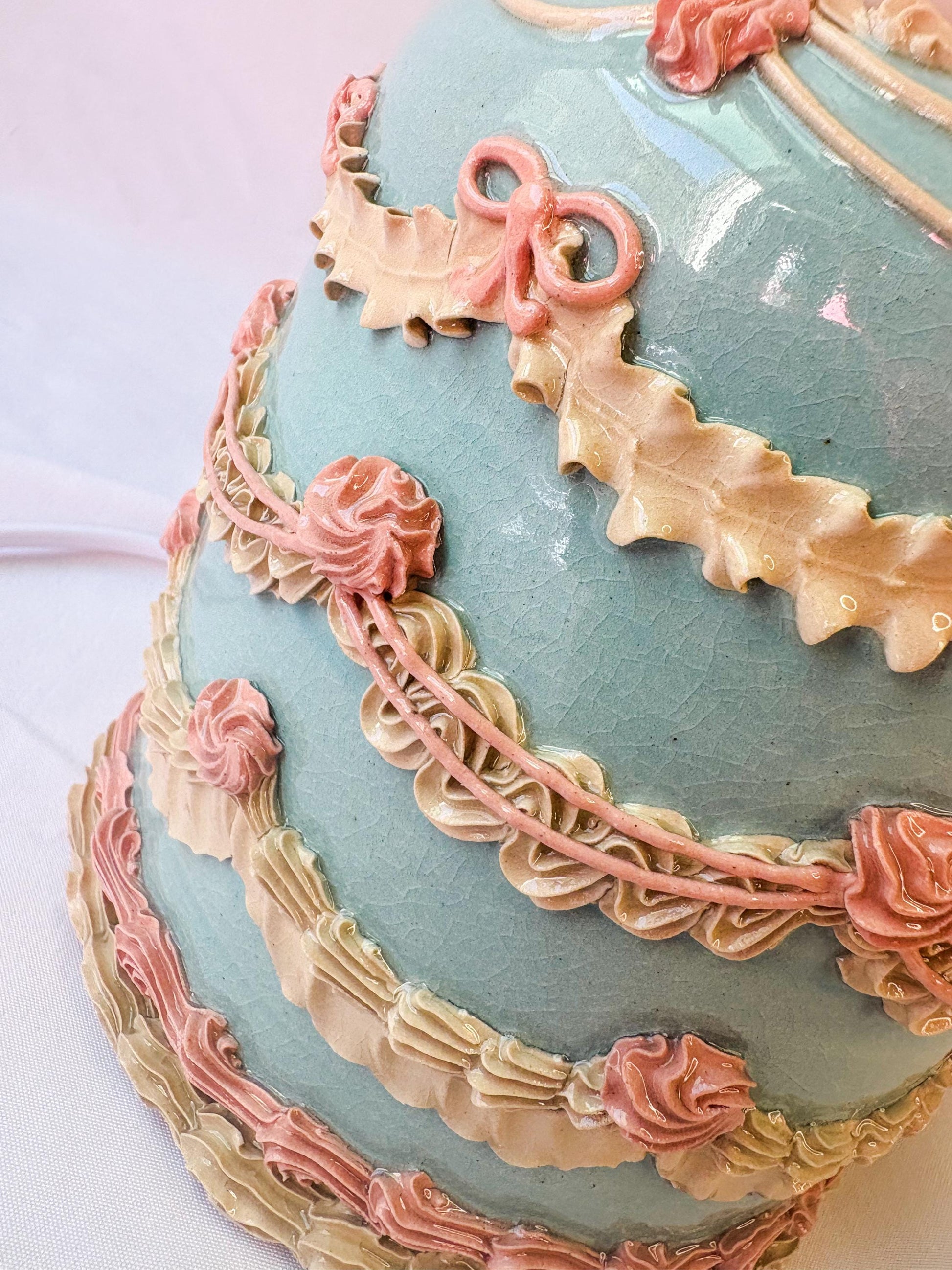 Blue and Pink Ceramic Cake Table Lamp