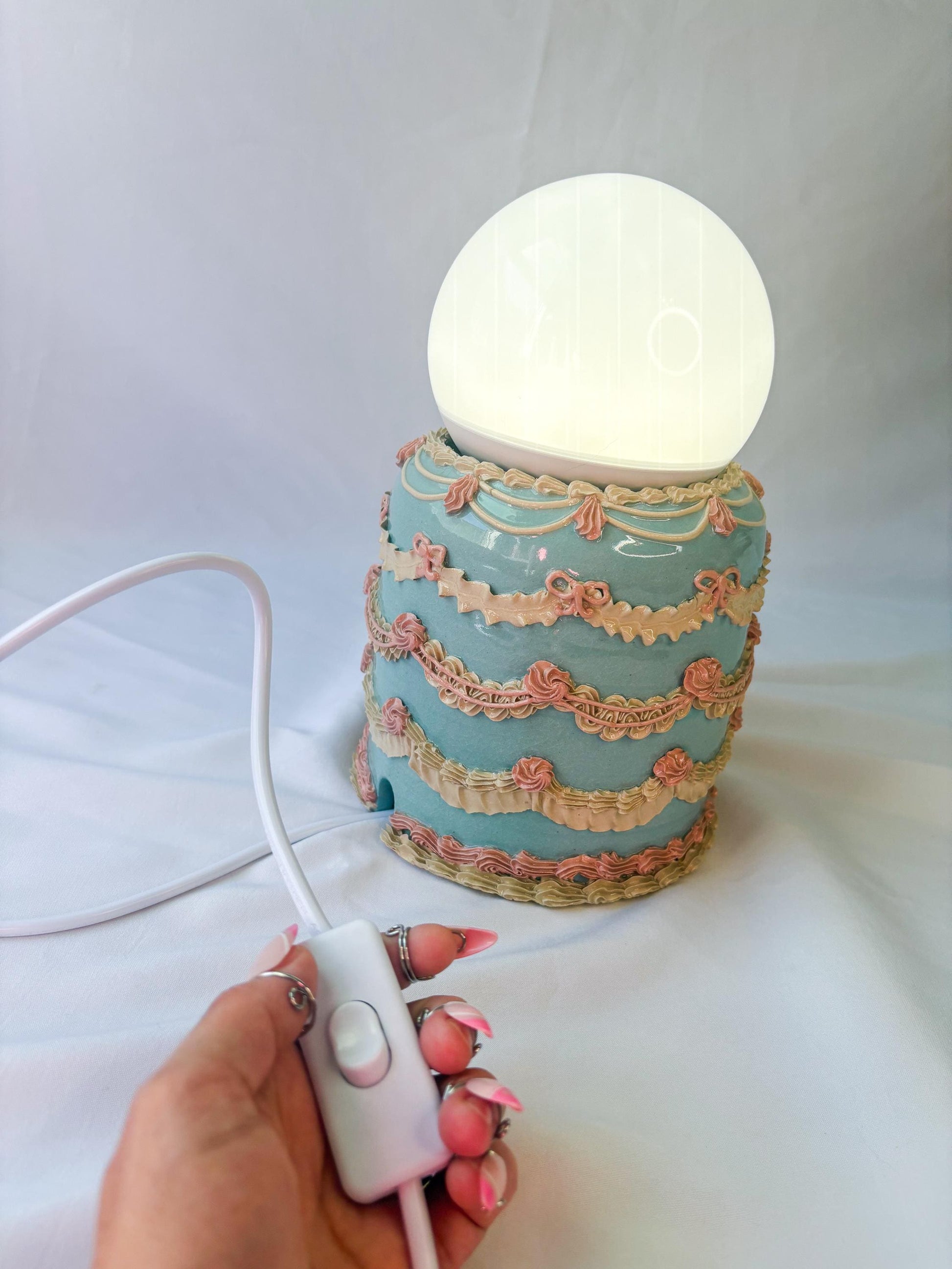 Blue and Pink Ceramic Cake Table Lamp