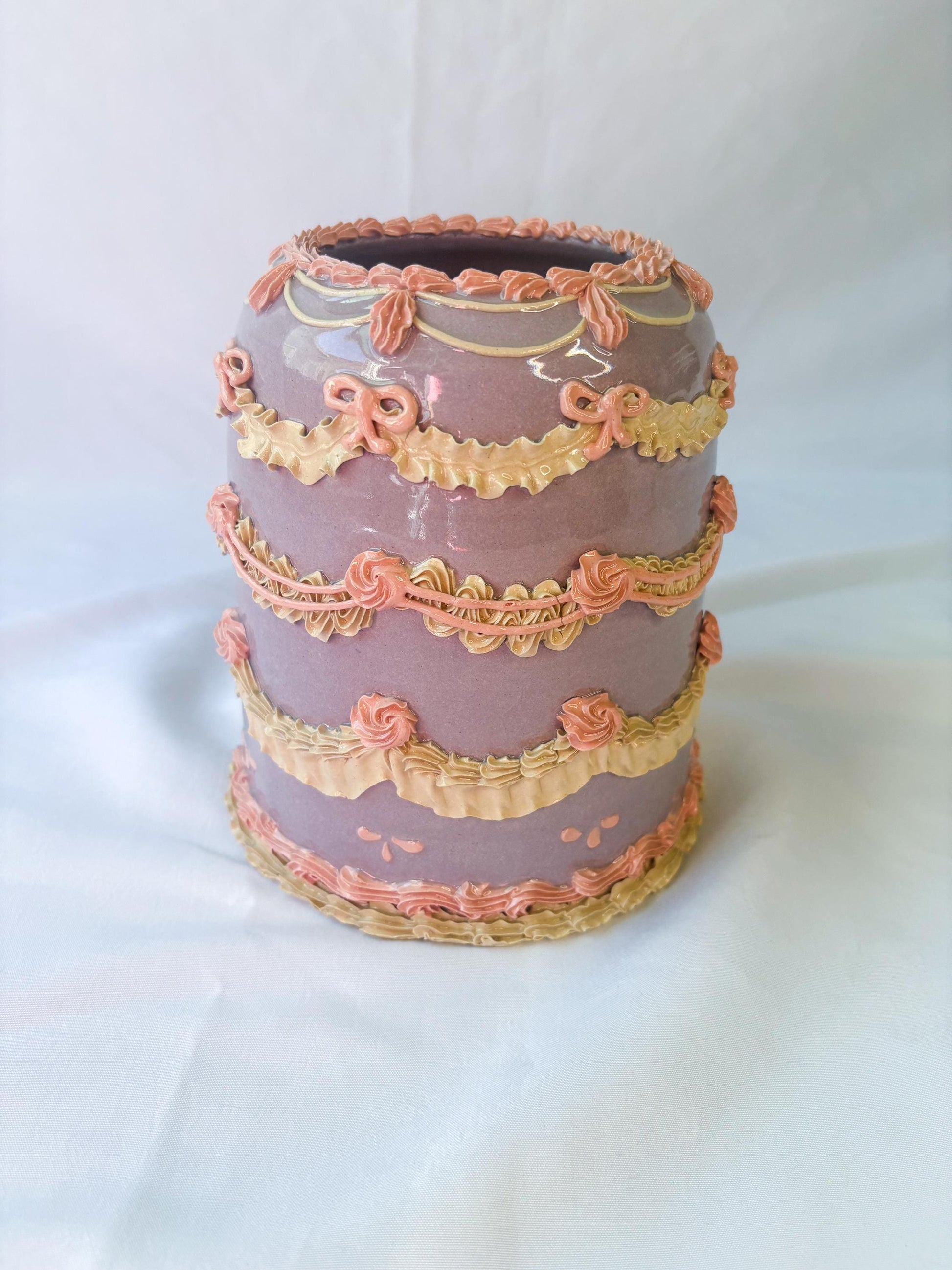 Purple and Pink Ceramic Cake Table Lamp
