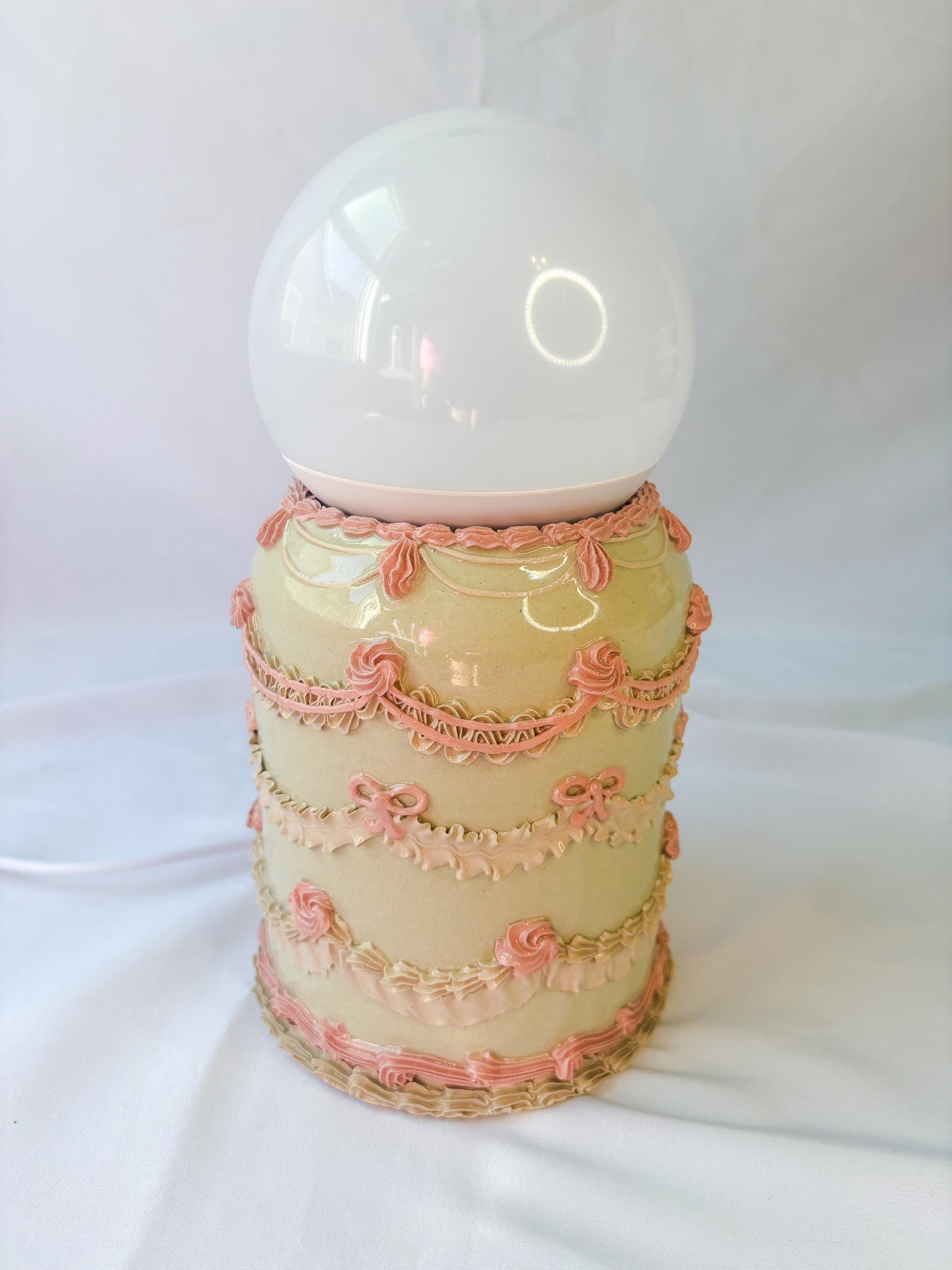 Mint and Pink Ceramic Cake Table Lamp