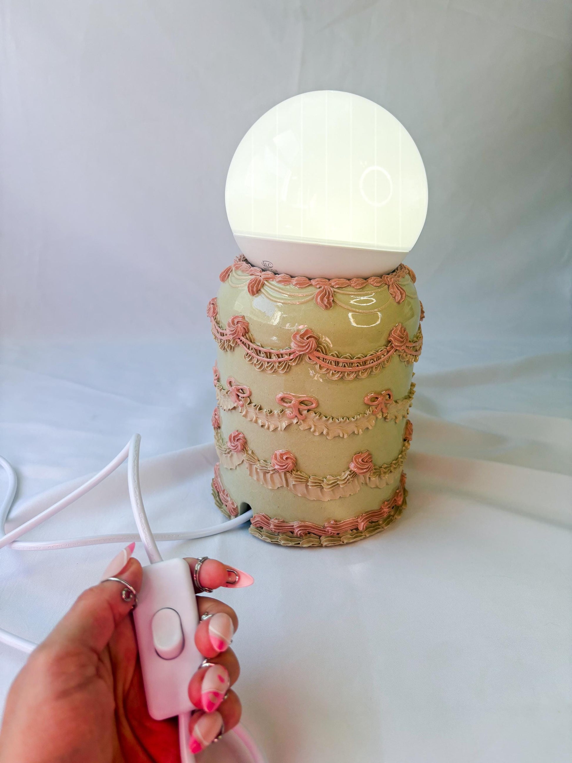 Mint and Pink Ceramic Cake Table Lamp