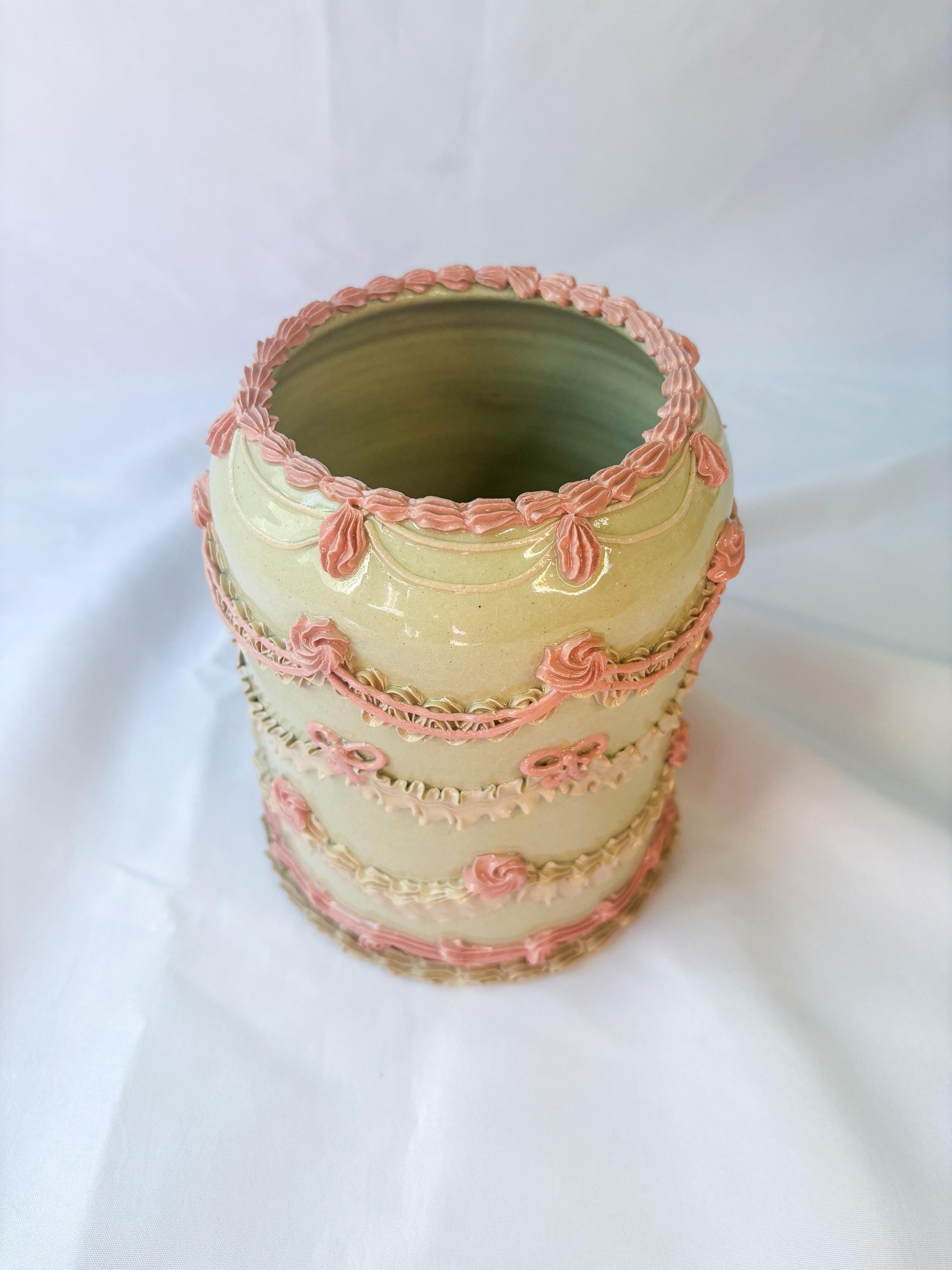 Mint and Pink Ceramic Cake Table Lamp