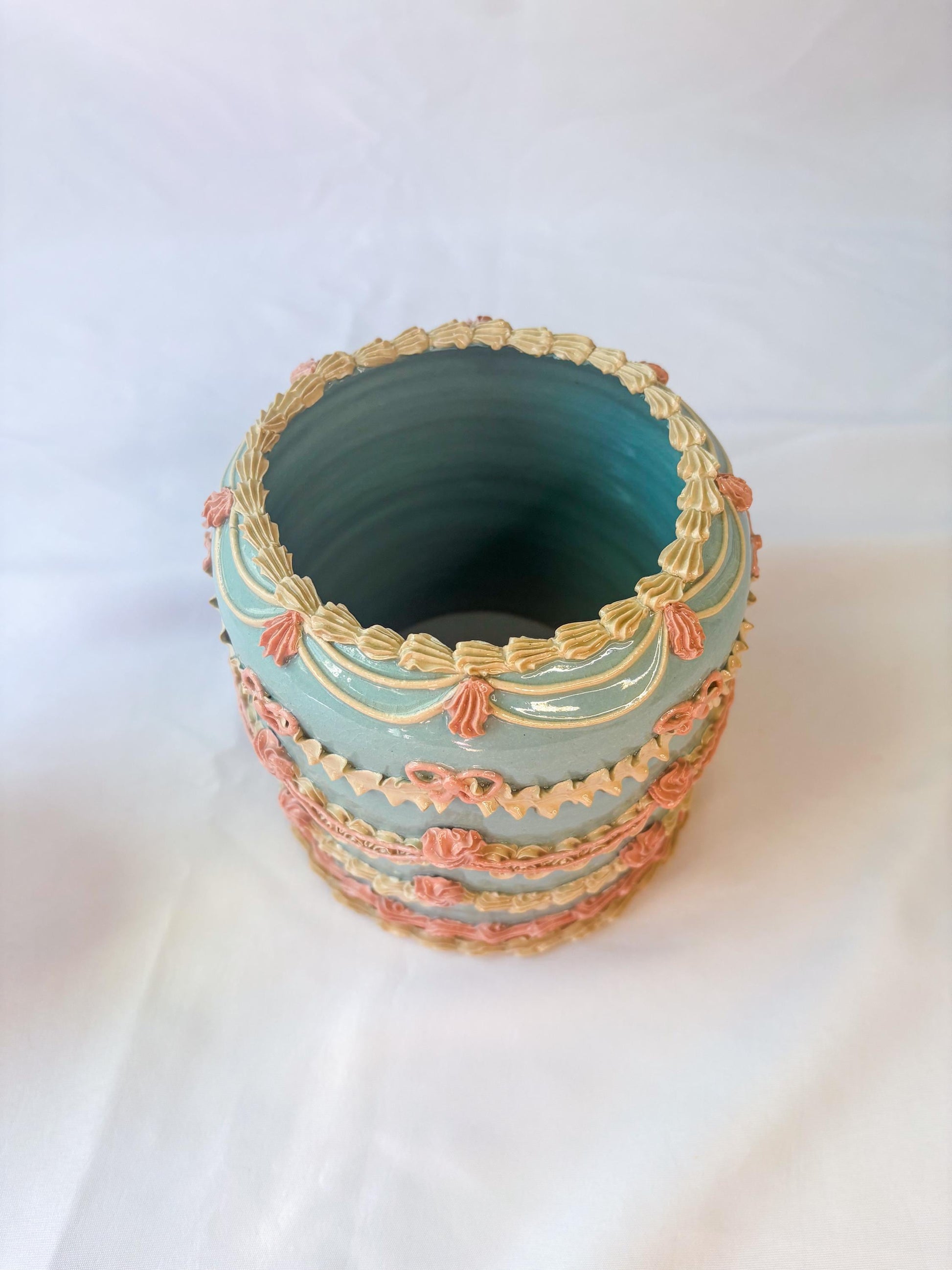 Blue and Pink Ceramic Cake Table Lamp