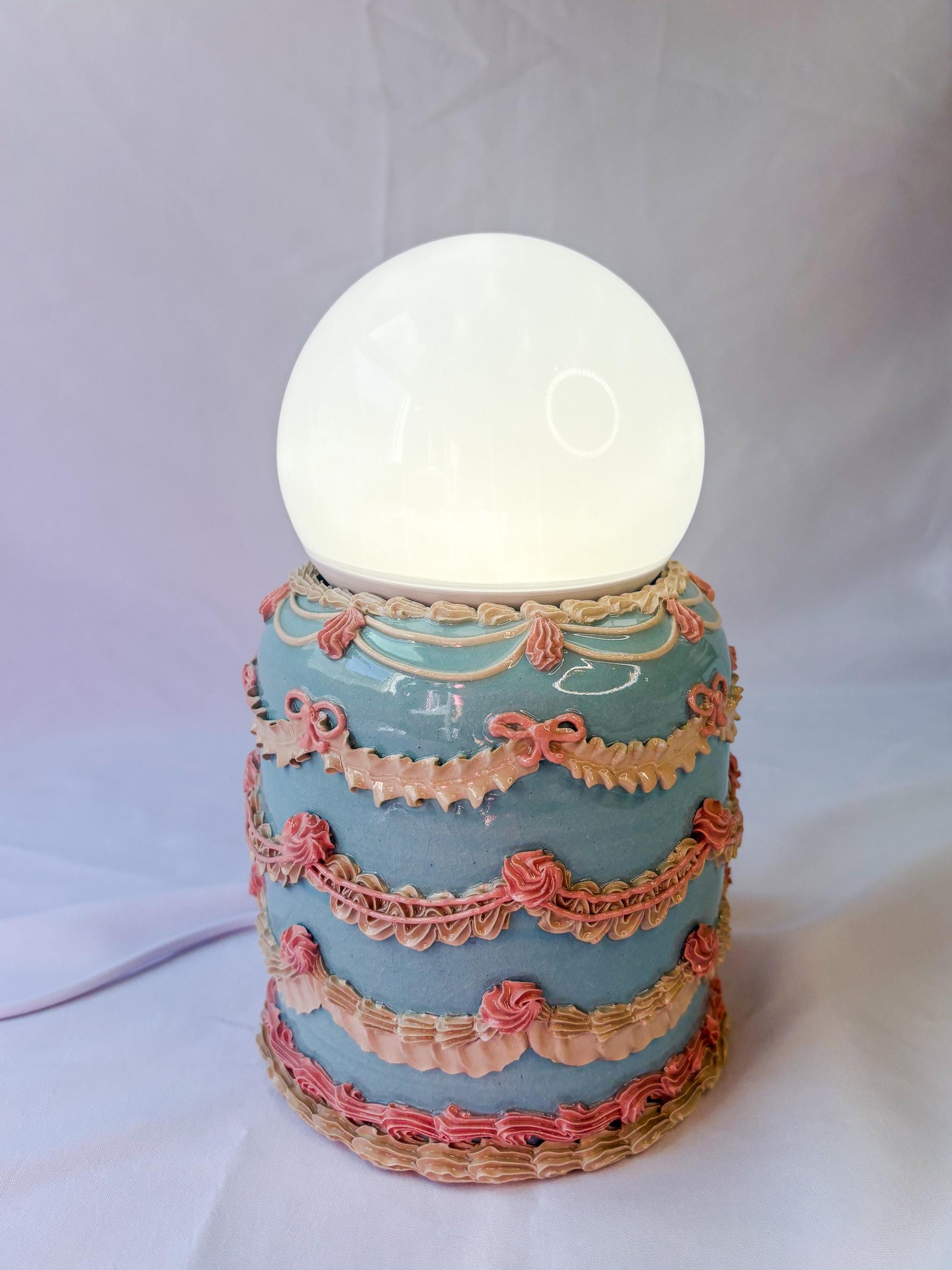 Blue and Pink Ceramic Cake Table Lamp