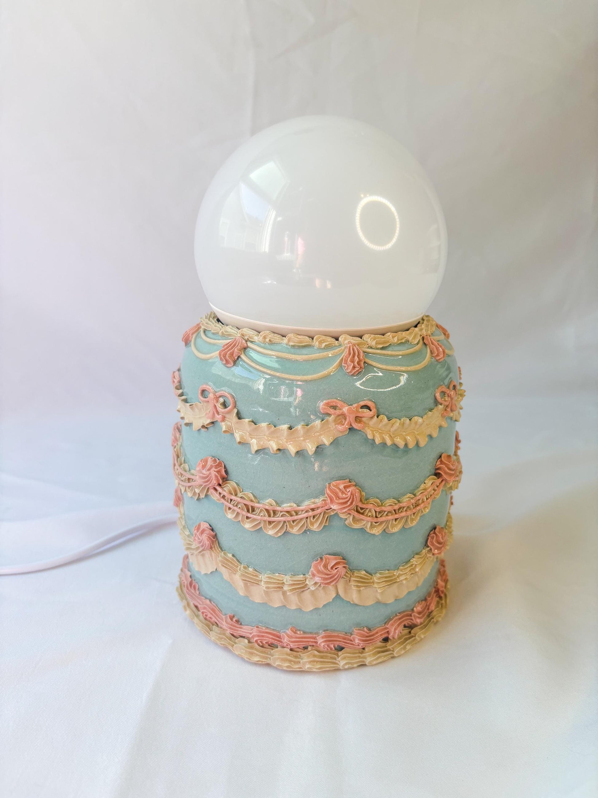 Blue and Pink Ceramic Cake Table Lamp