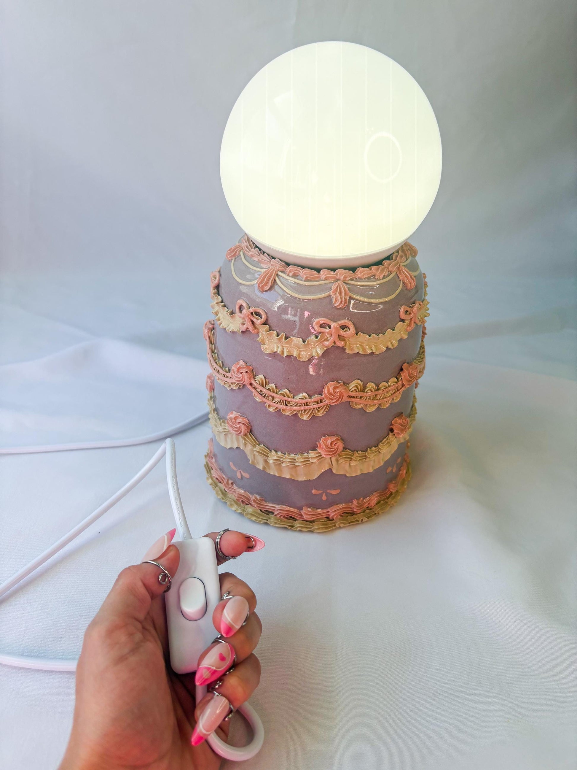 Purple and Pink Ceramic Cake Table Lamp