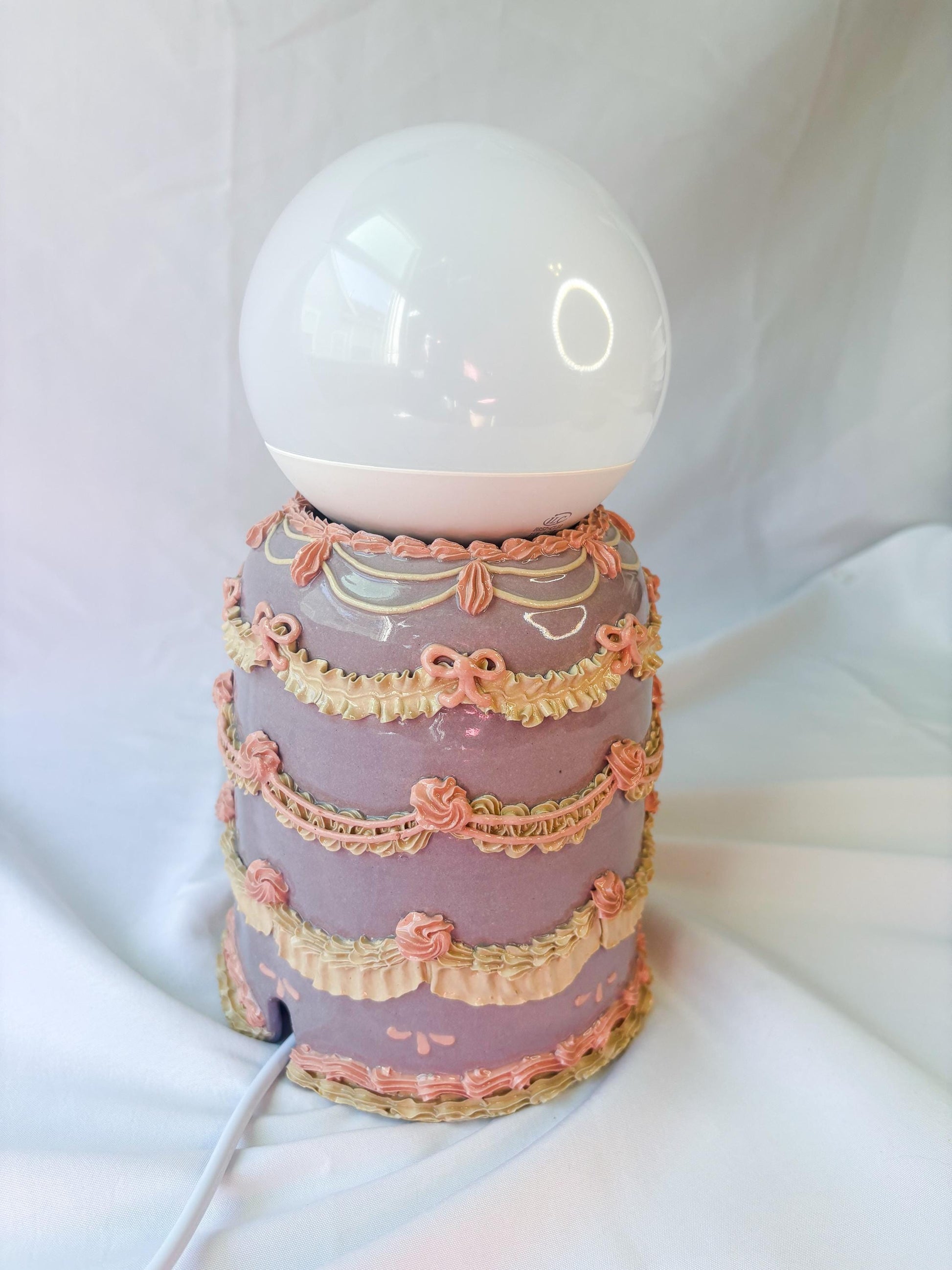 Purple and Pink Ceramic Cake Table Lamp