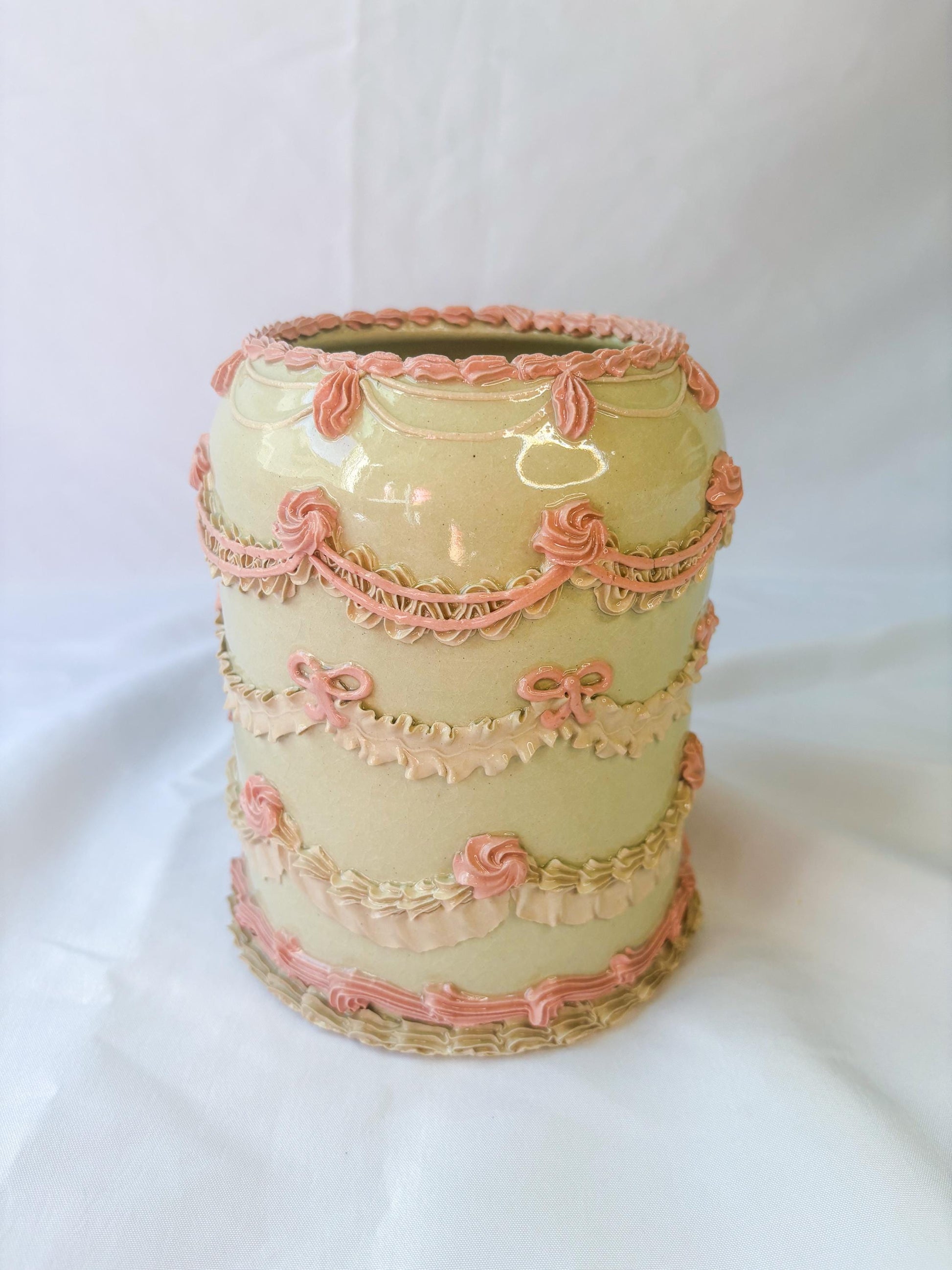 Mint and Pink Ceramic Cake Table Lamp