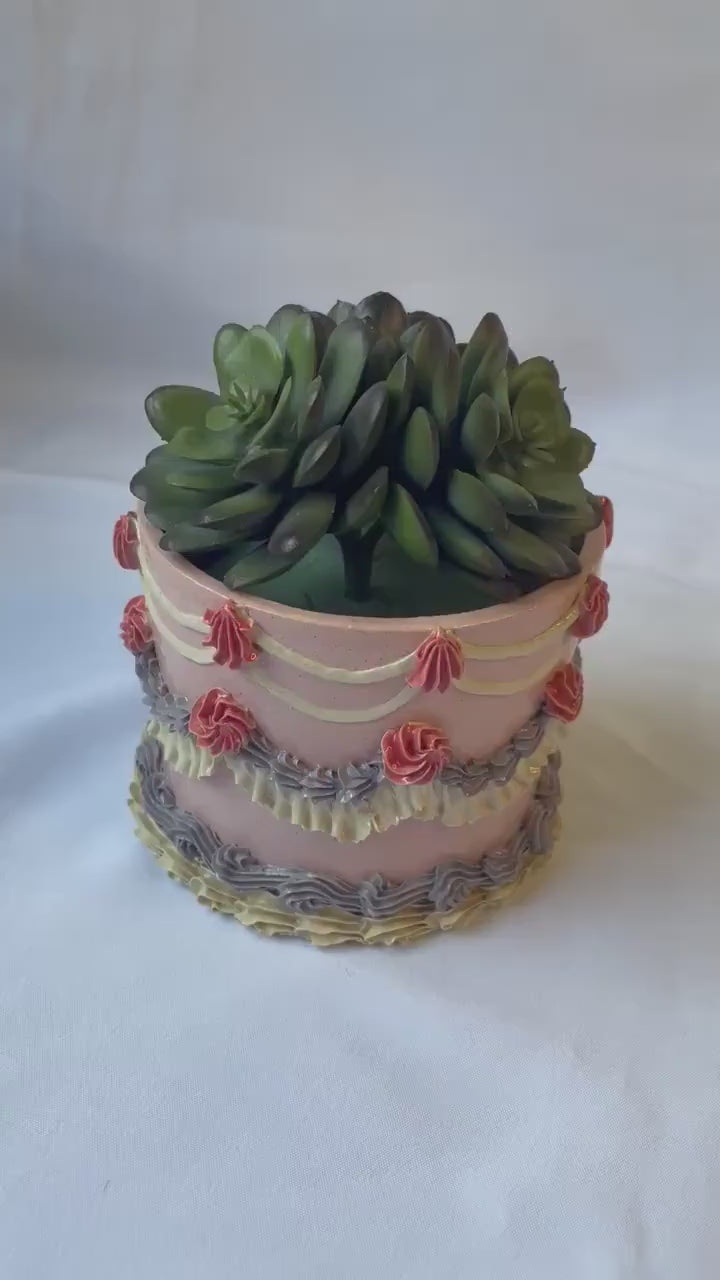 Pink and Purple Ceramic Cake Planter