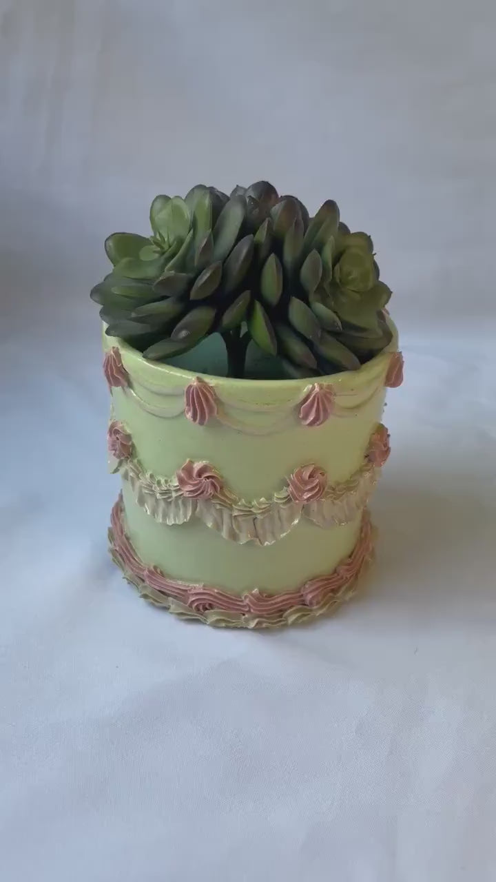 Mint and Pink Ceramic Cake Planter
