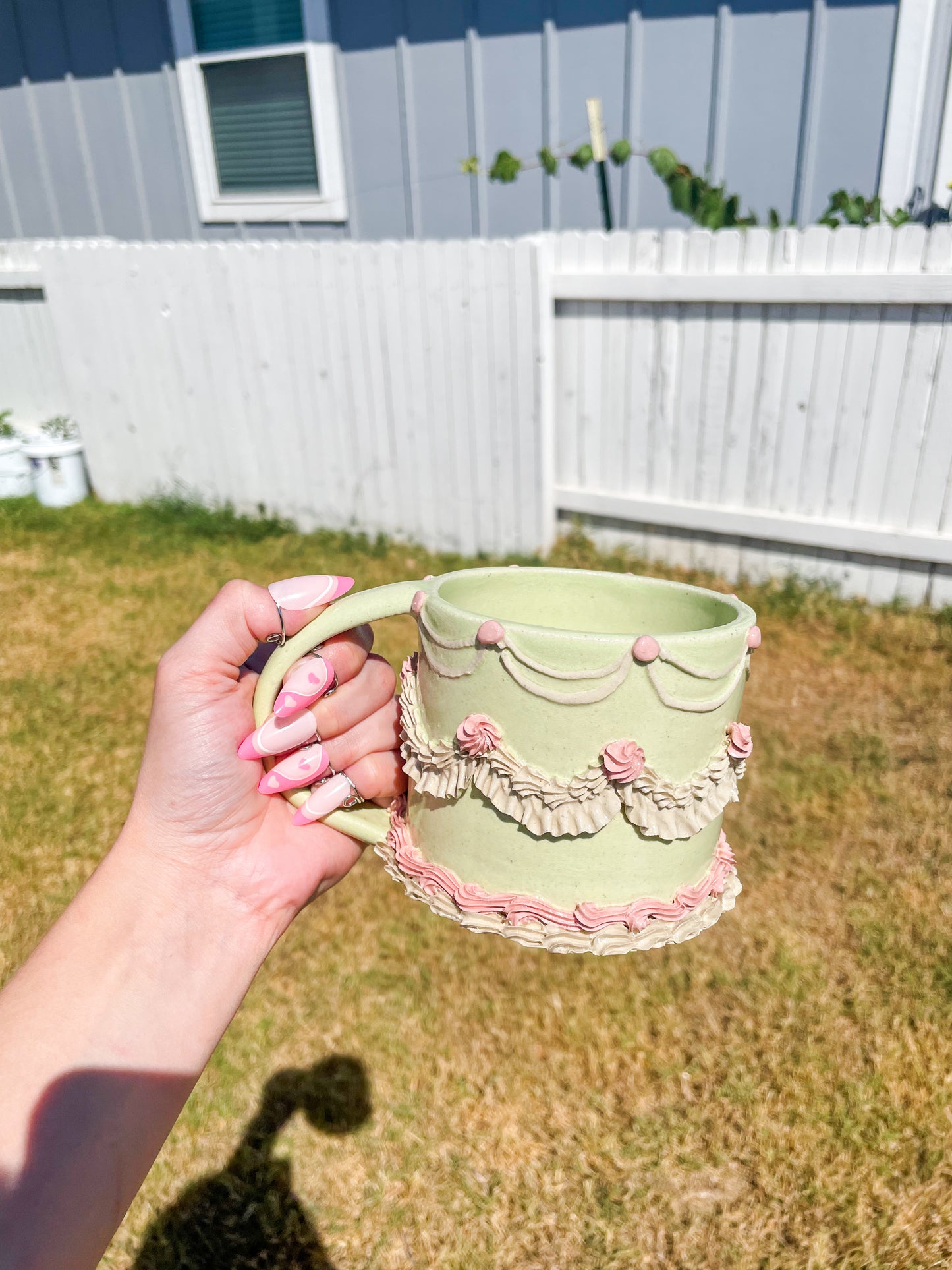 Mint and Pink Ceramic Cake Mug